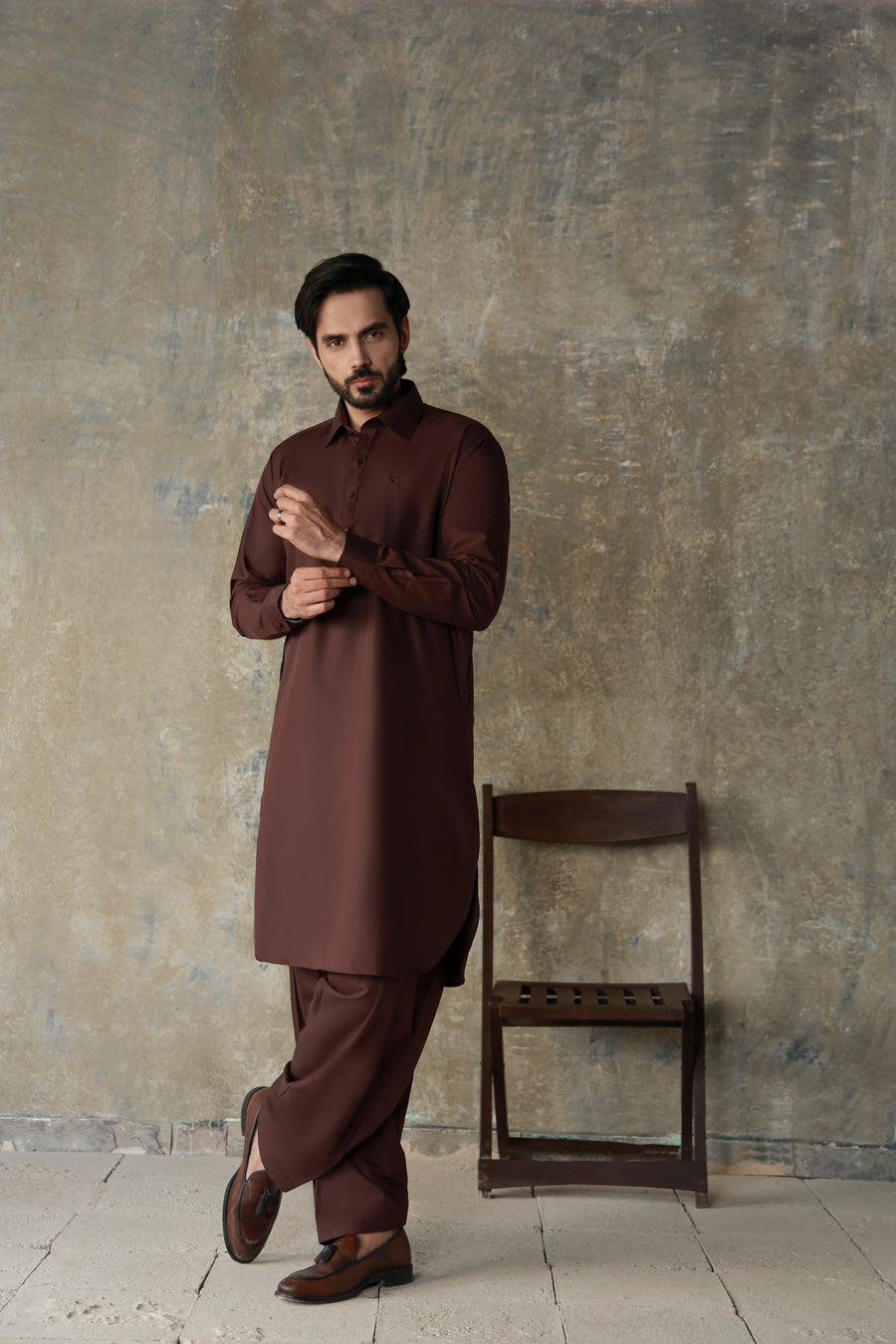 Dark Brown Textured Shalwar Qameez