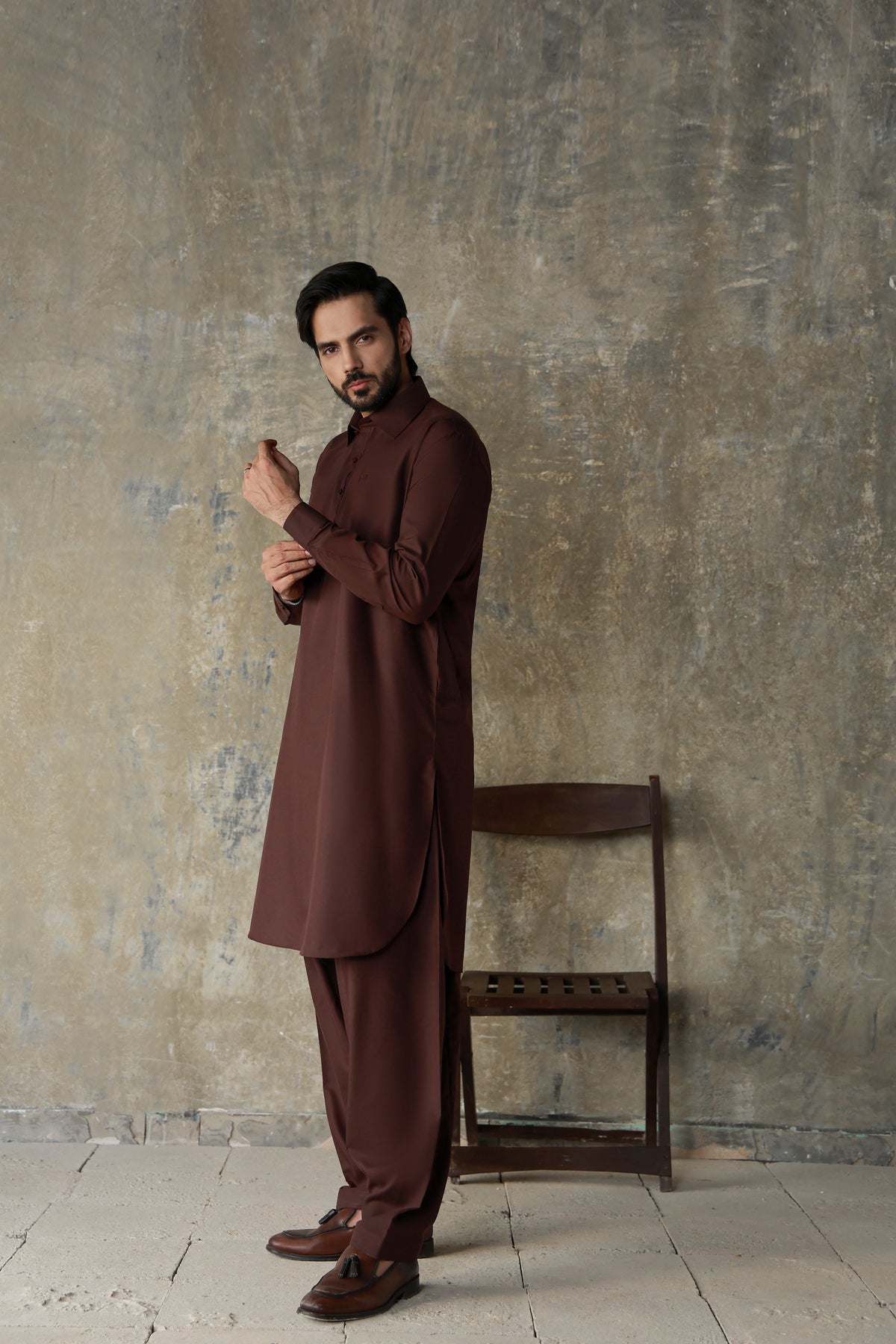 Dark Brown Textured Shalwar Qameez