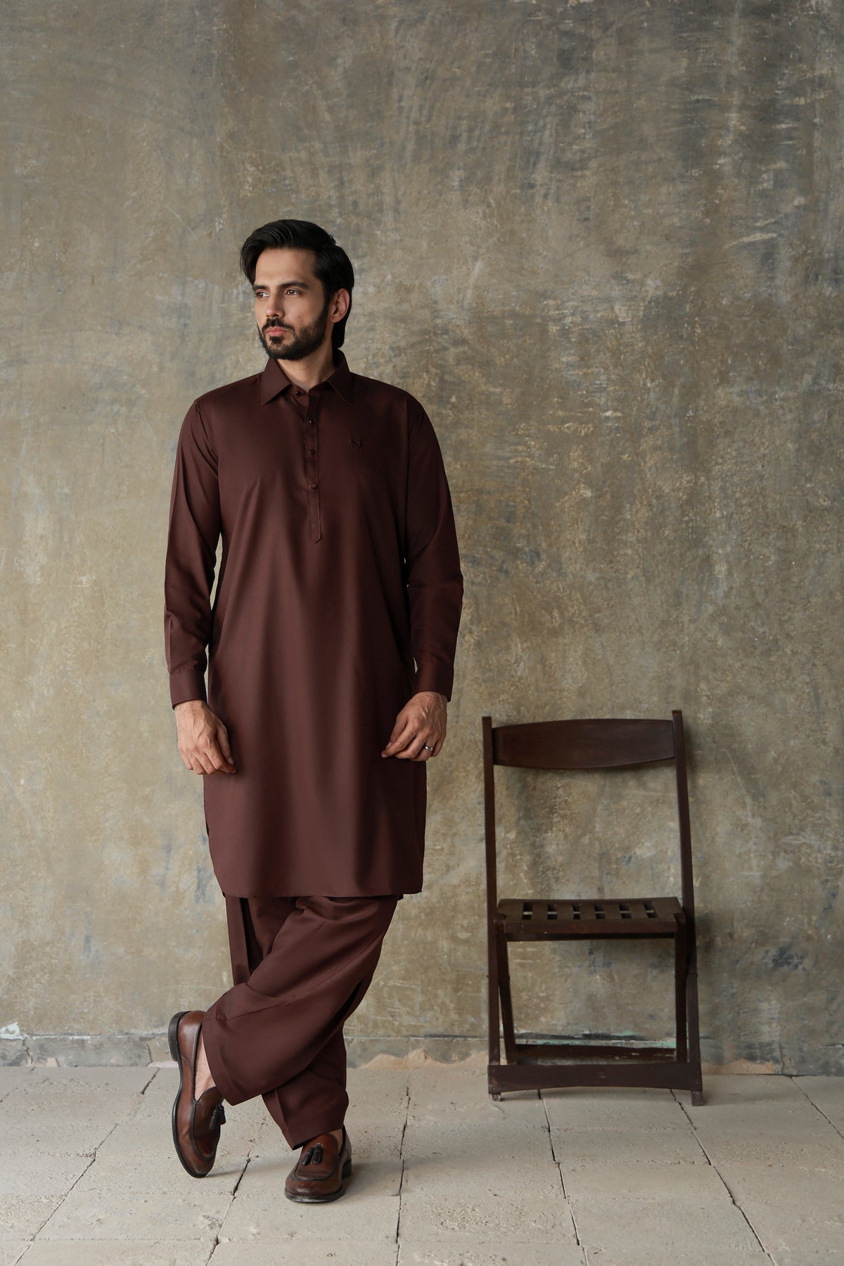Dark Brown Textured Shalwar Qameez