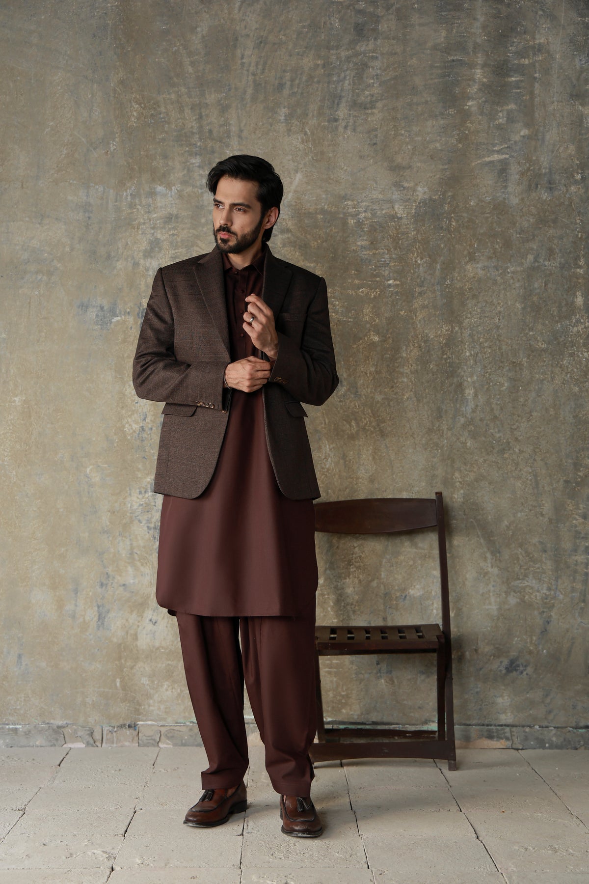 Dark Brown Textured Shalwar Qameez