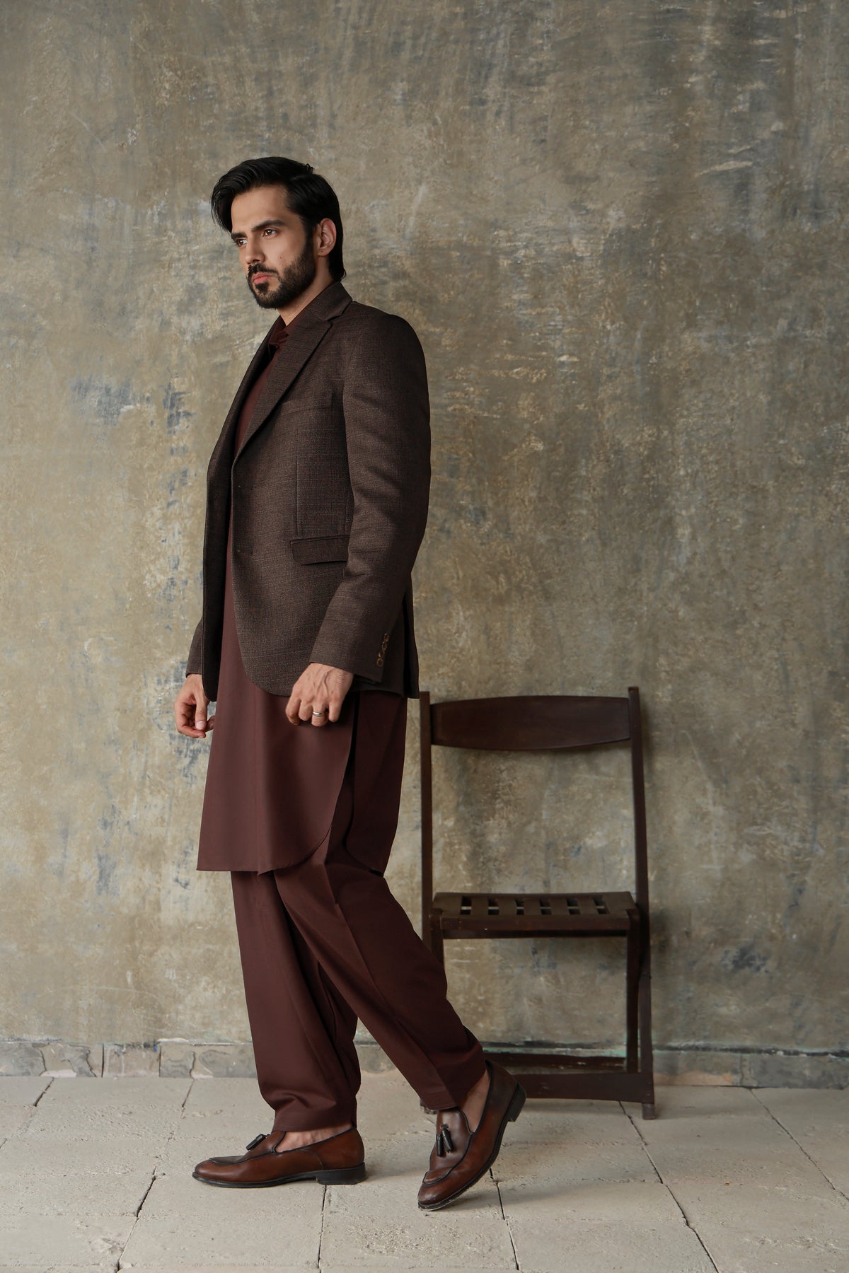 Dark Brown Textured Shalwar Qameez