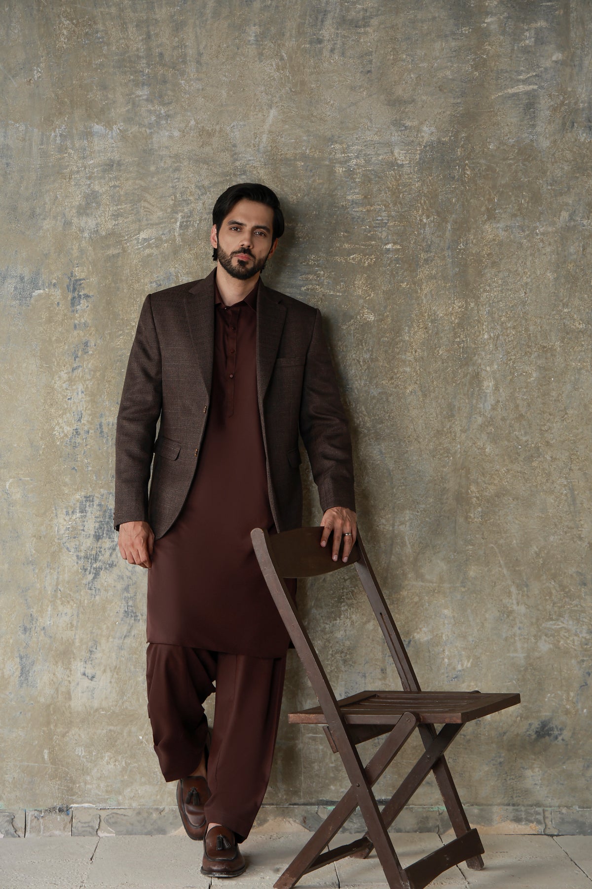 Dark Brown Textured Shalwar Qameez