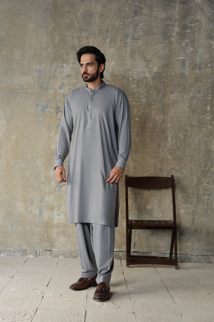 STEEL GREY PREMIUM DRAPE FABRIC KURTA SHALWAR