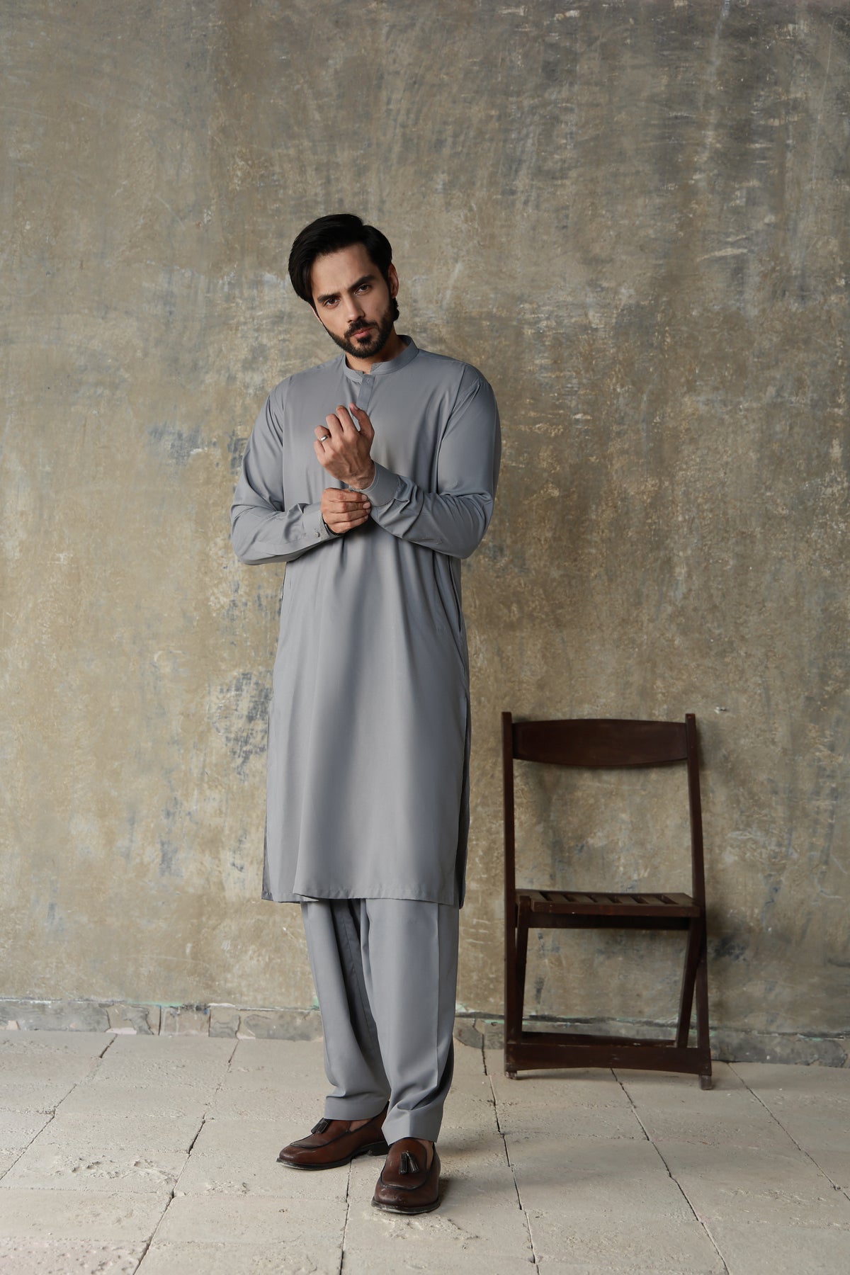 STEEL GREY PREMIUM DRAPE FABRIC KURTA SHALWAR