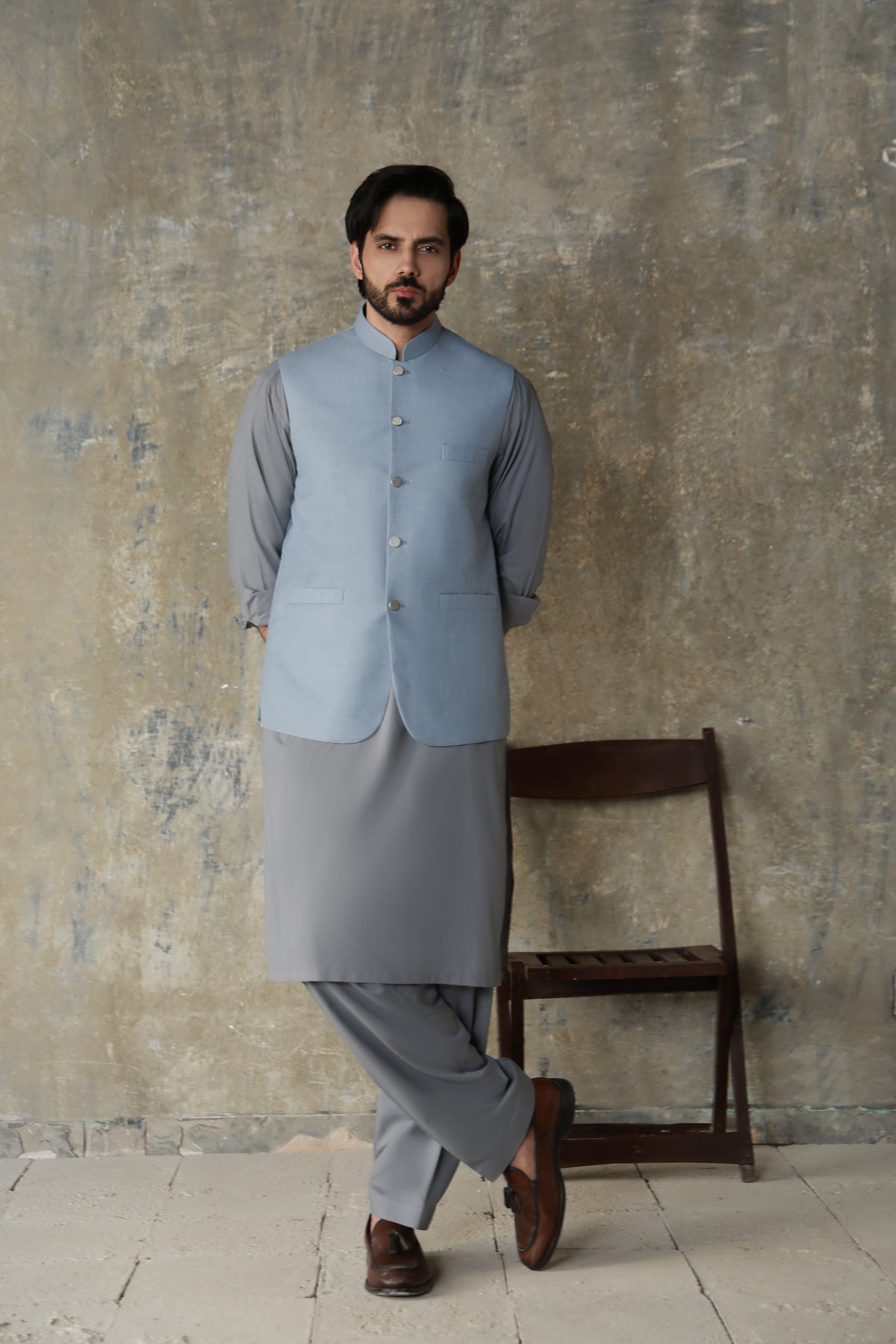 STEEL GREY PREMIUM DRAPE FABRIC KURTA SHALWAR