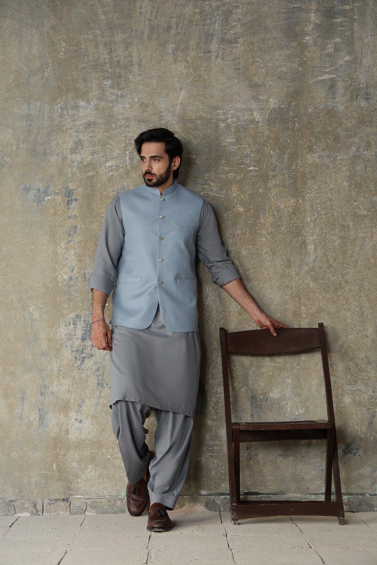 STEEL GREY PREMIUM DRAPE FABRIC KURTA SHALWAR