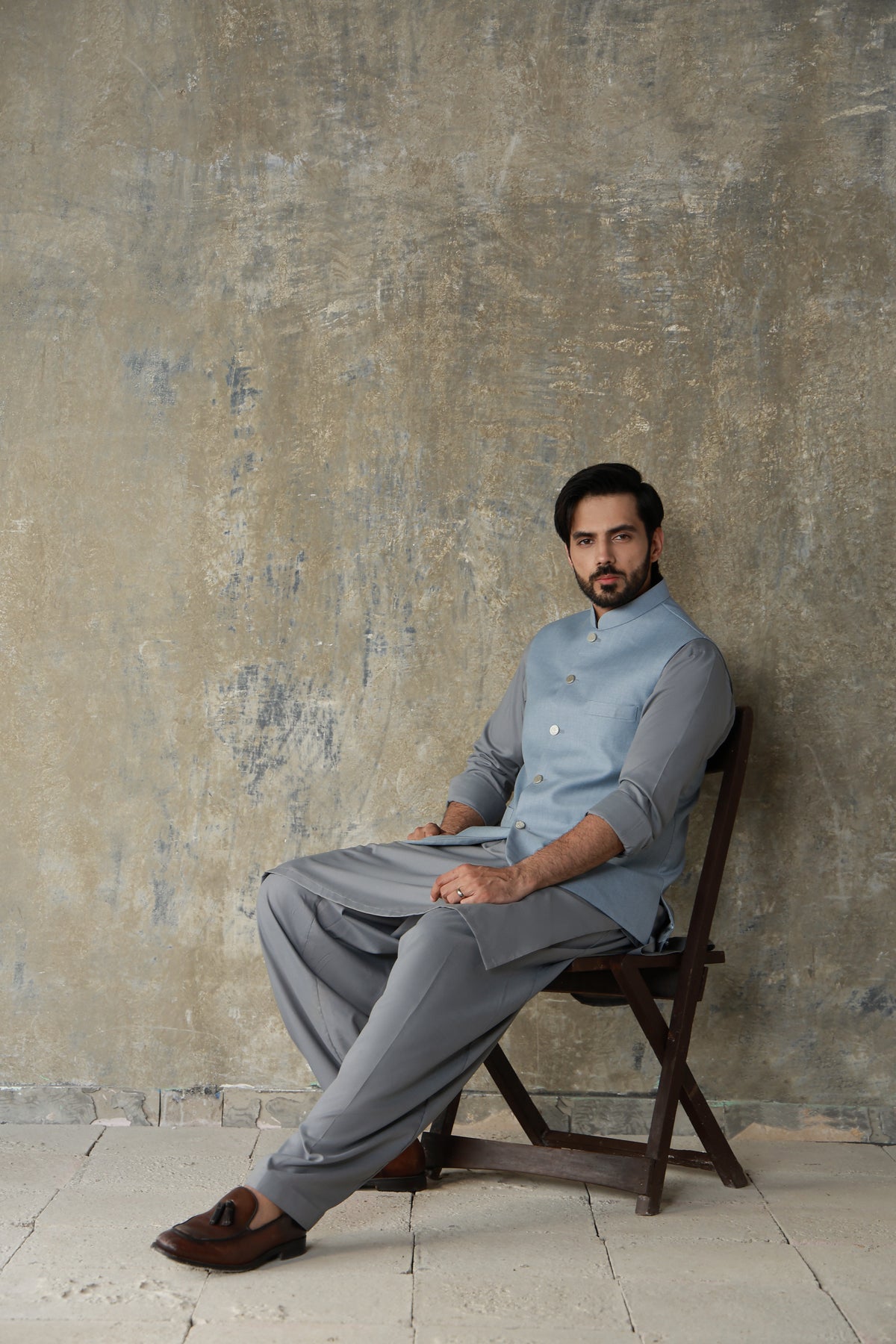 STEEL GREY PREMIUM DRAPE FABRIC KURTA SHALWAR