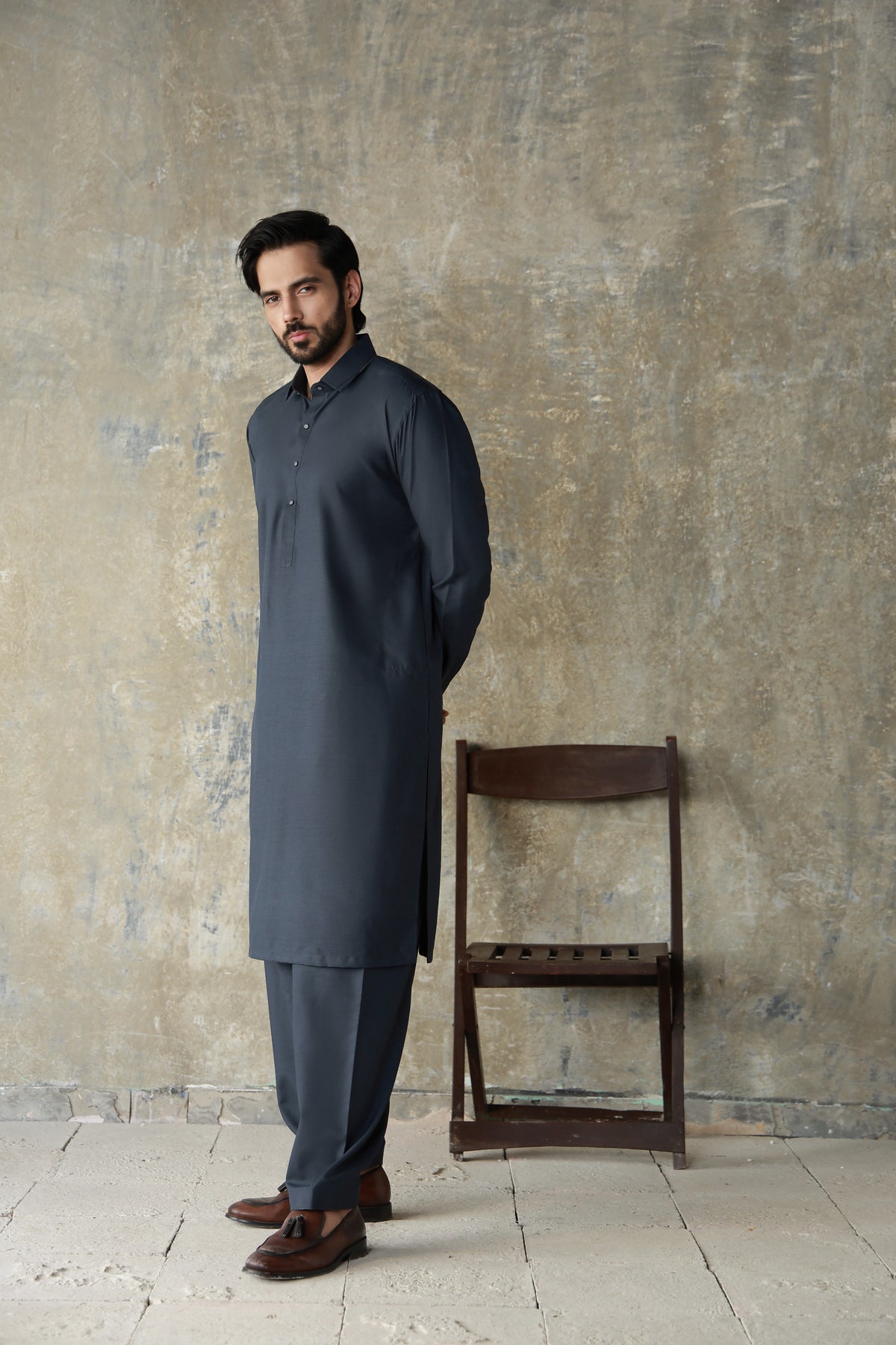 DARK GREY 1BY1 TEXTURED FABRIC SHALWAR QAMEEZ