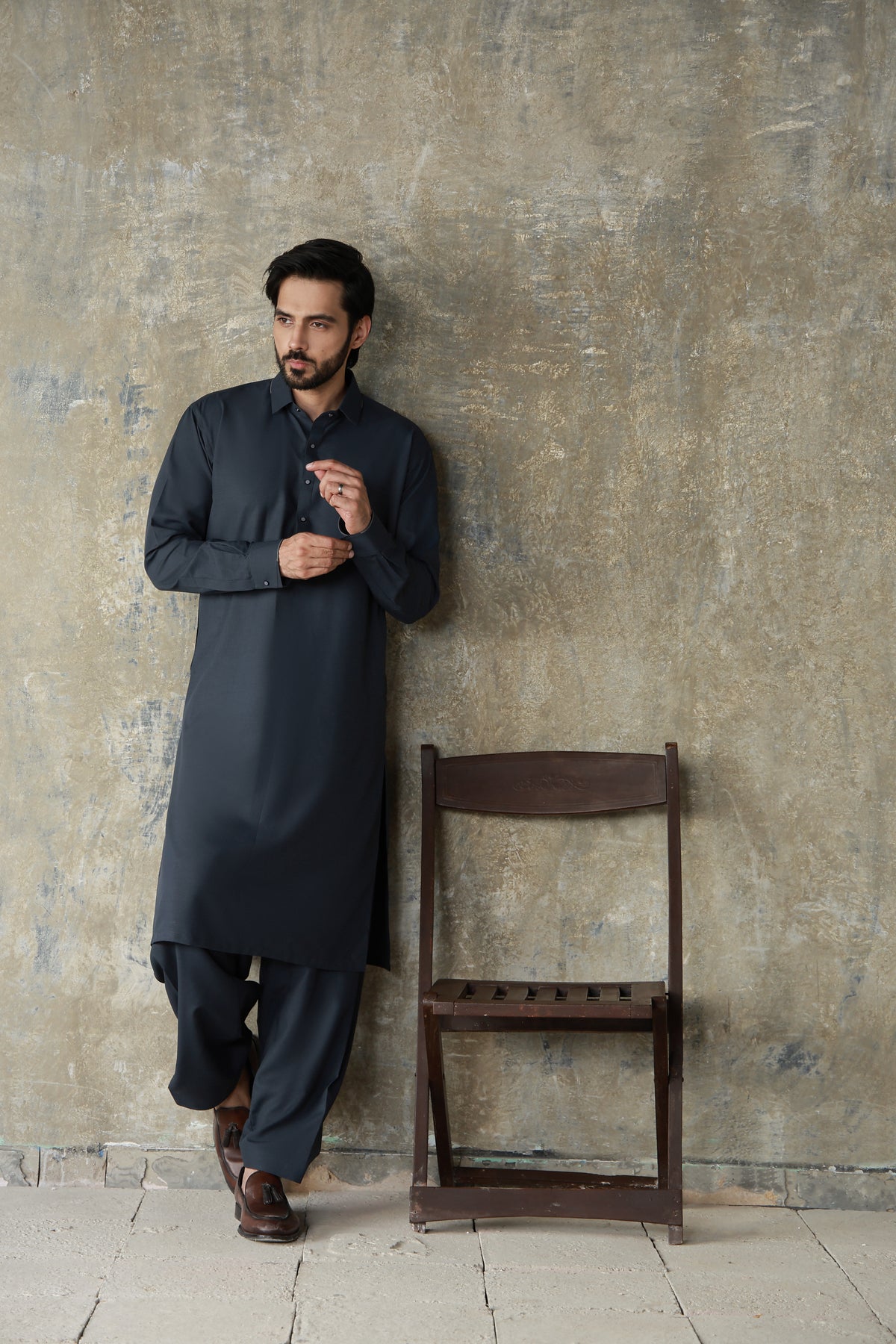 DARK GREY 1BY1 TEXTURED FABRIC SHALWAR QAMEEZ
