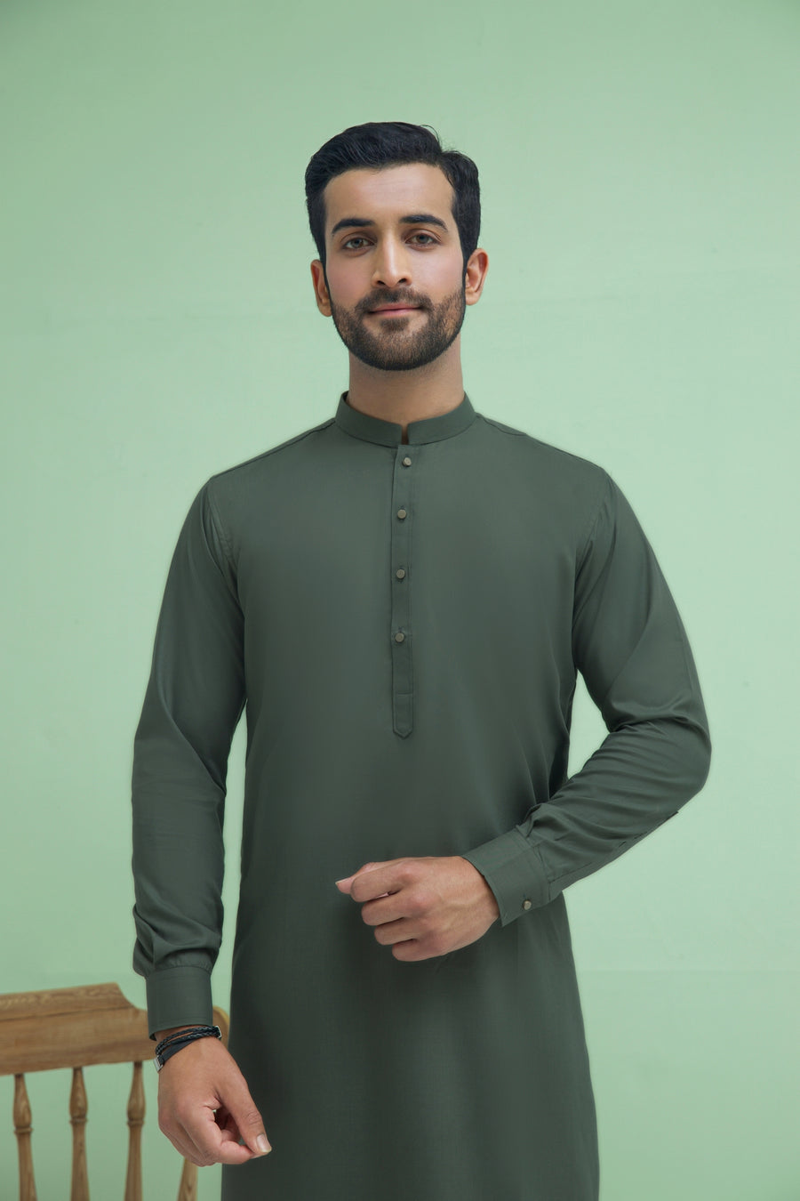 WASH N WEAR FABRIC KURTA PYJAMA OLIVE 25019