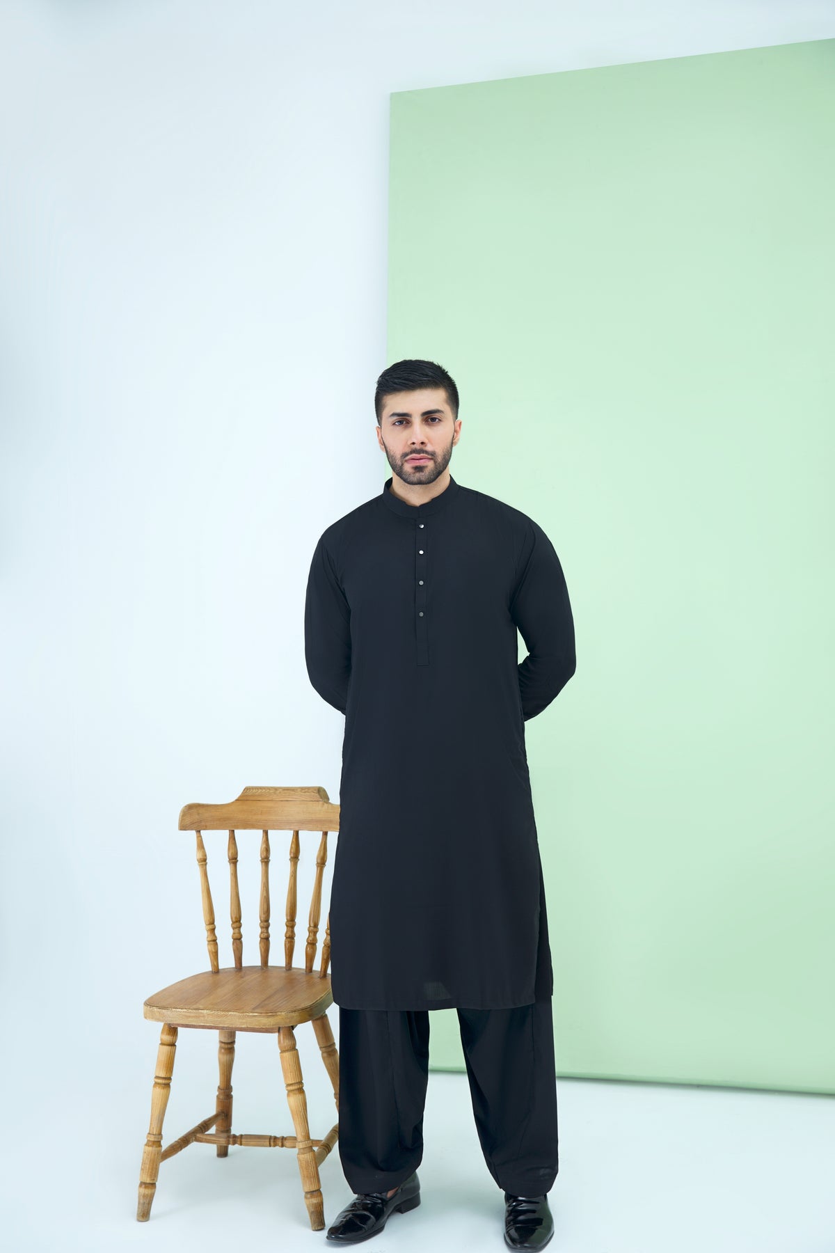 WASH N WEAR FABRIC SHALWAR QAMEEZ 25018 BLACK