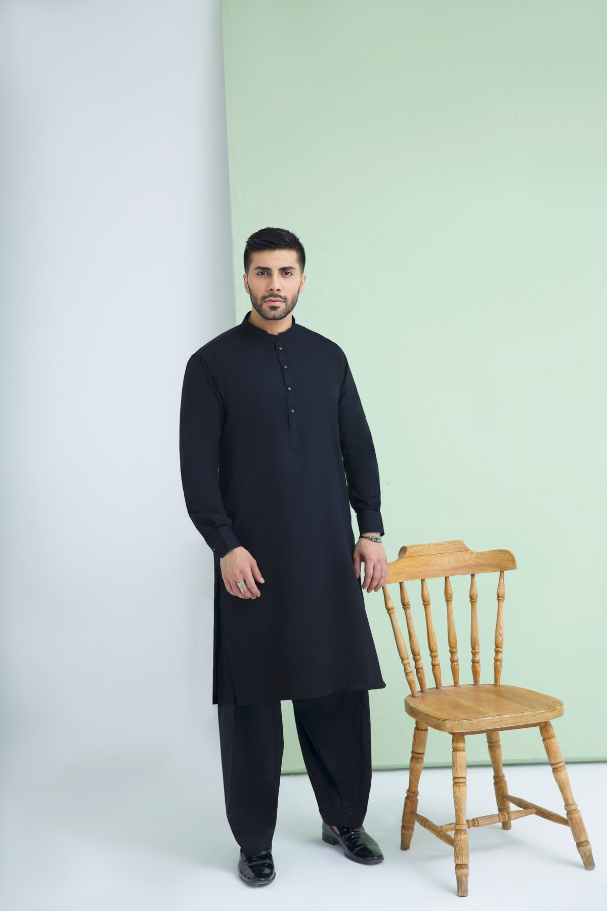 WASH N WEAR FABRIC SHALWAR QAMEEZ 25018 BLACK