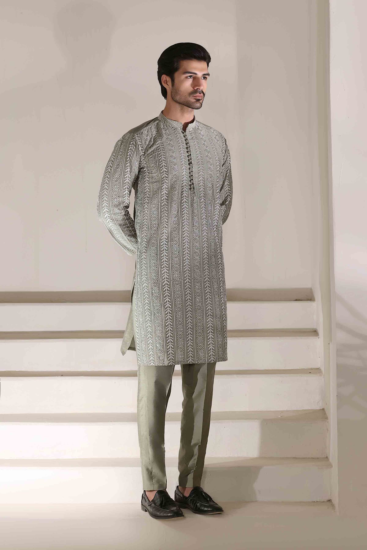 Staple Embroidered Loops Button Kurta Pyjama Pista 26006