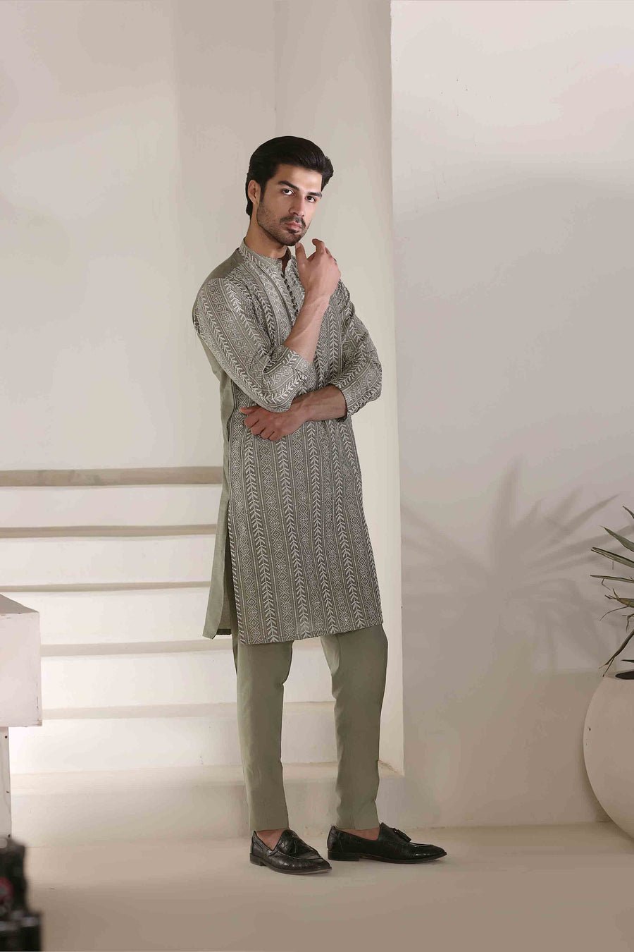 Staple Embroidered Loops Button Kurta Pyjama Pista 26006