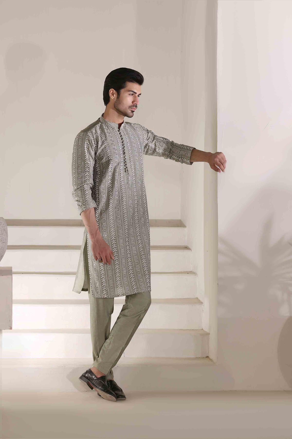 Staple Embroidered Loops Button Kurta Pyjama Pista 26006