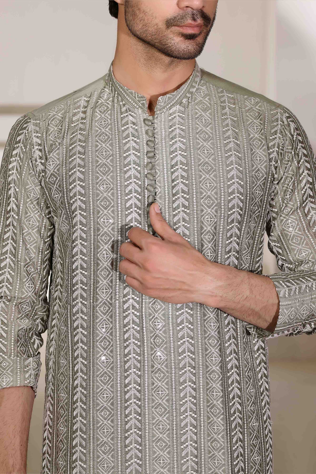 Staple Embroidered Loops Button Kurta Pyjama Pista 26006