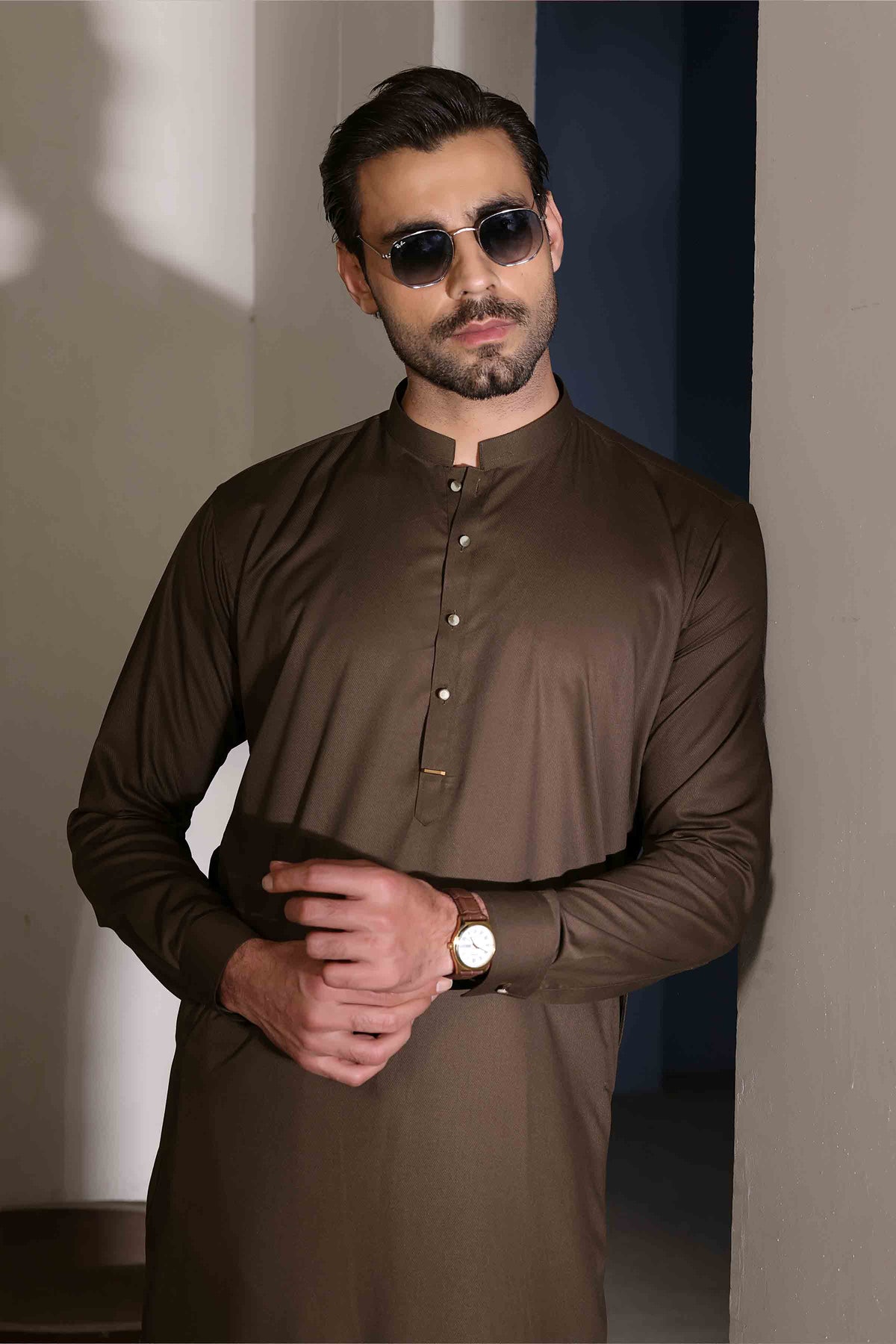 Premium Self Kurta Shalwar OLIVE 26007