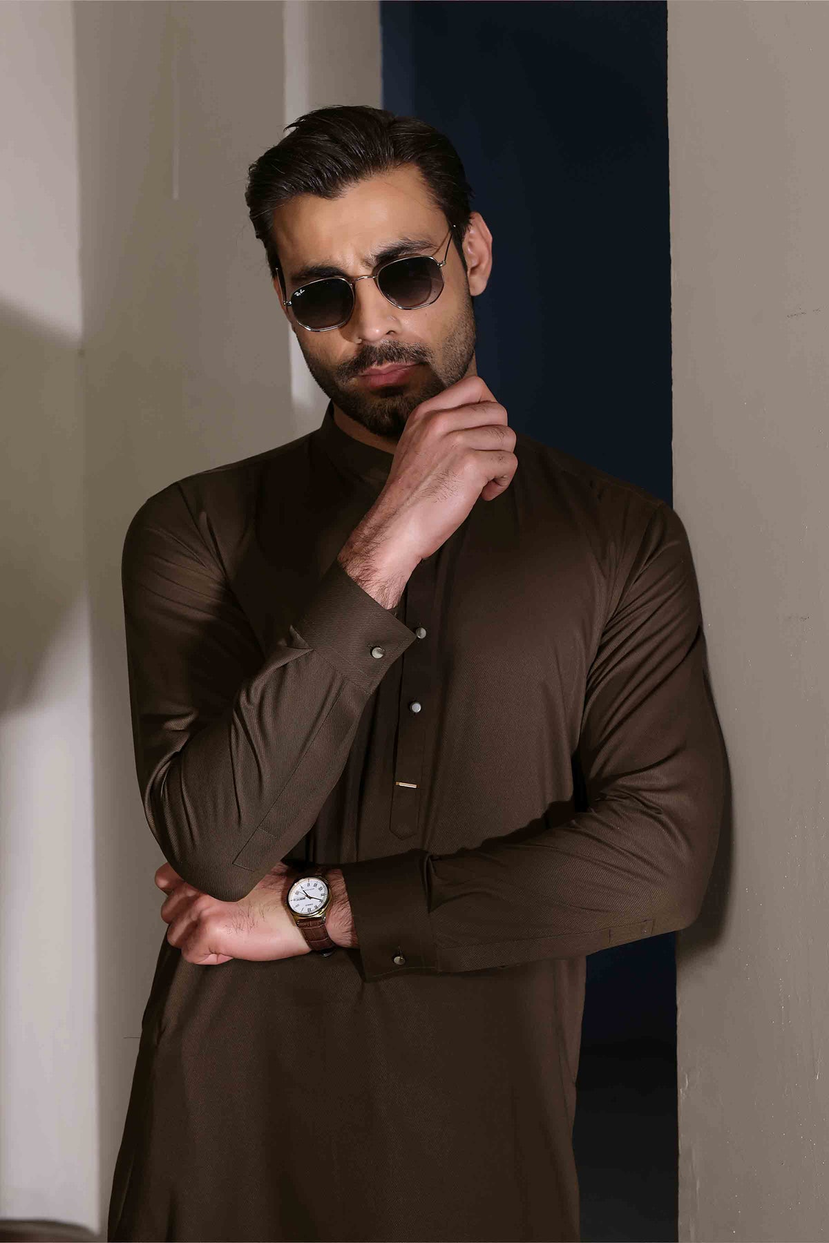 Premium Self Kurta Shalwar OLIVE 26007