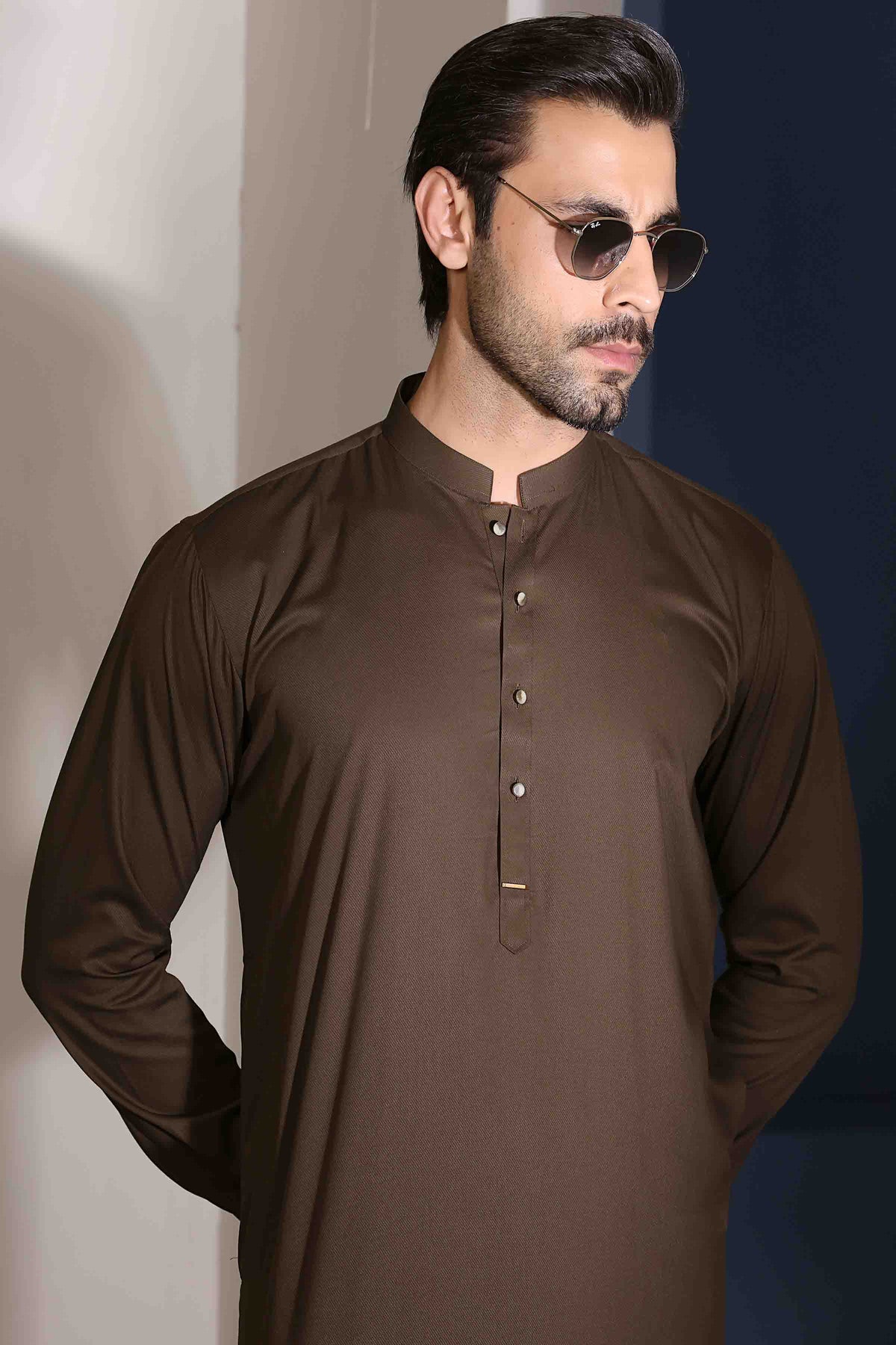 Premium Self Kurta Shalwar OLIVE 26007