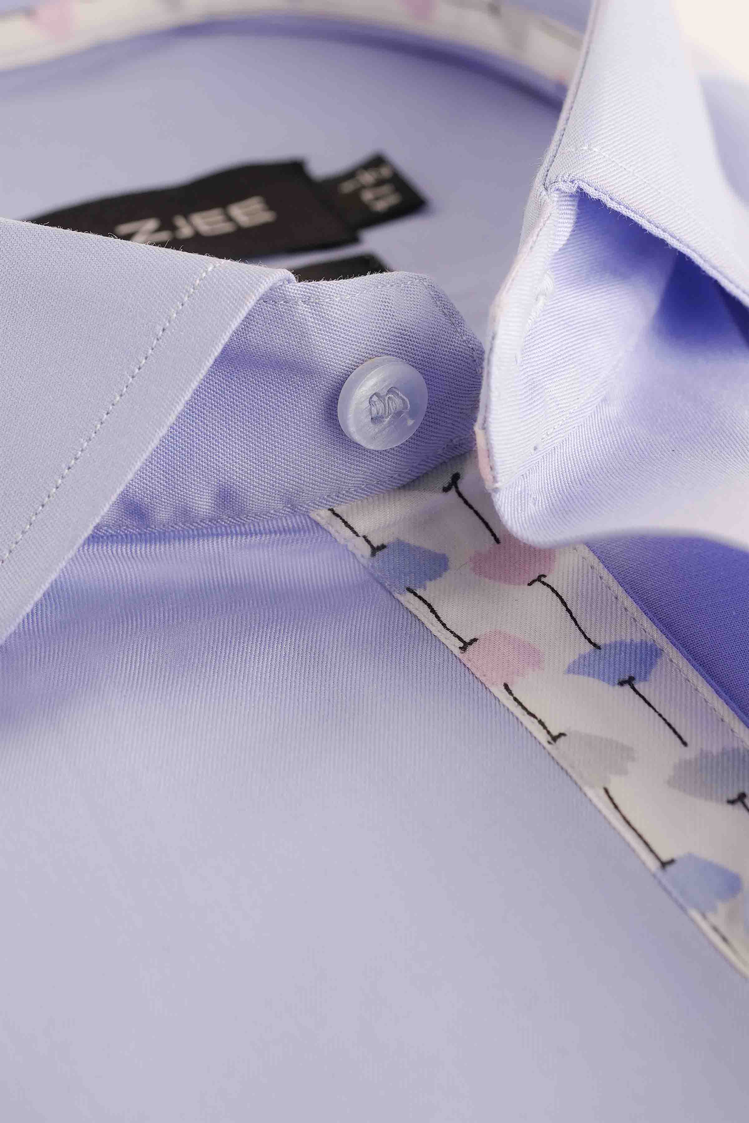 PLAIN SHIRT WITH FLORAL CONTRAST MSTF25-9 SKYBLUE