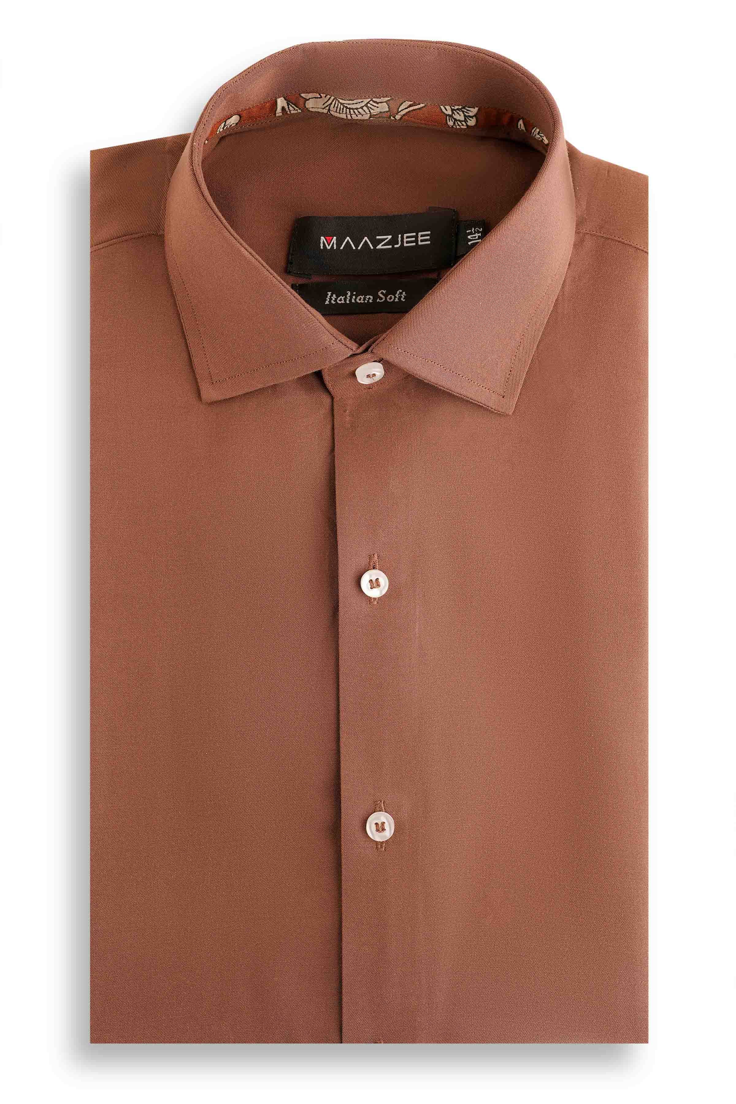 PLAIN SHIRT WITH FLORAL CONTRAST MSTF25-9 BROWN