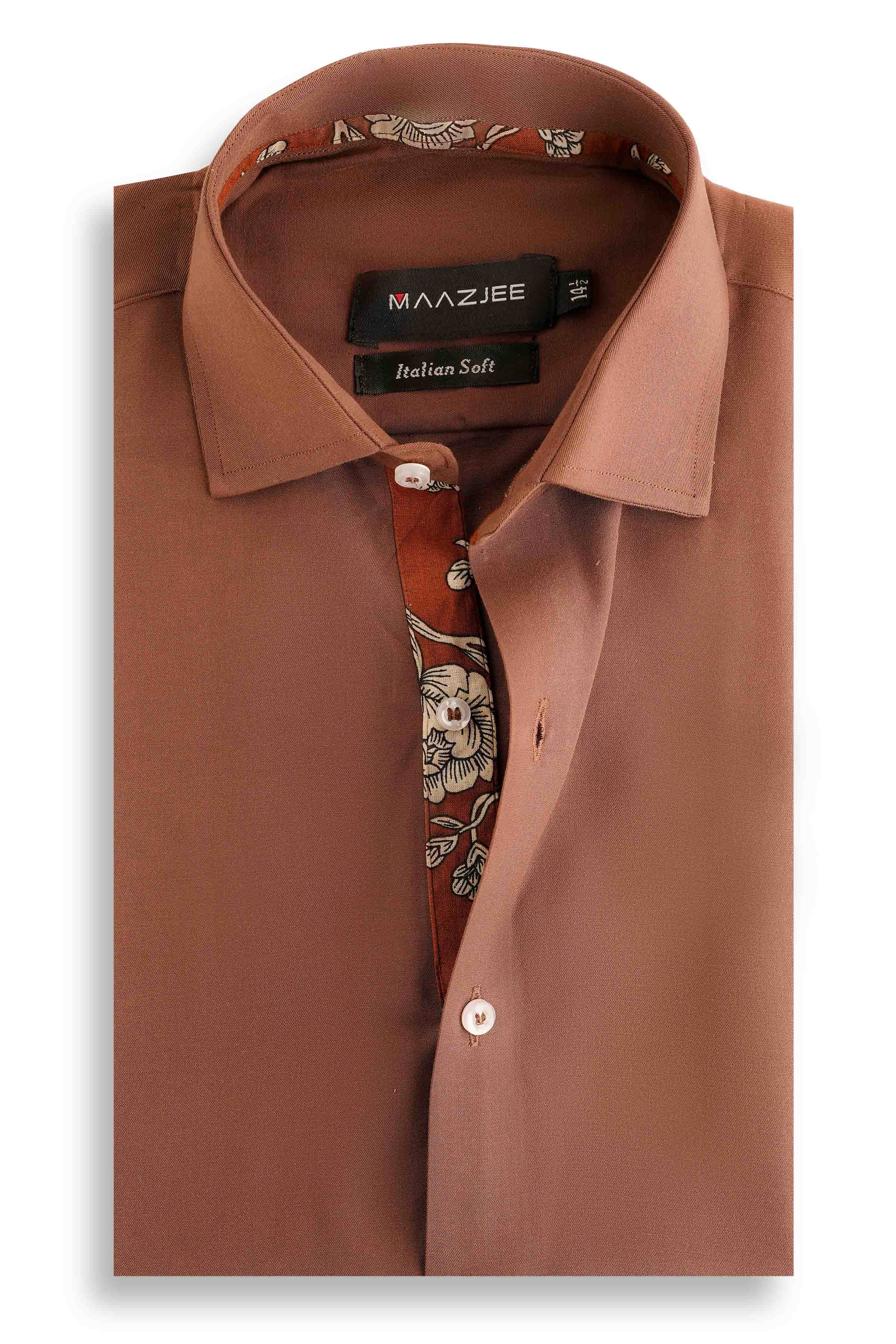 PLAIN SHIRT WITH FLORAL CONTRAST MSTF25-9 BROWN