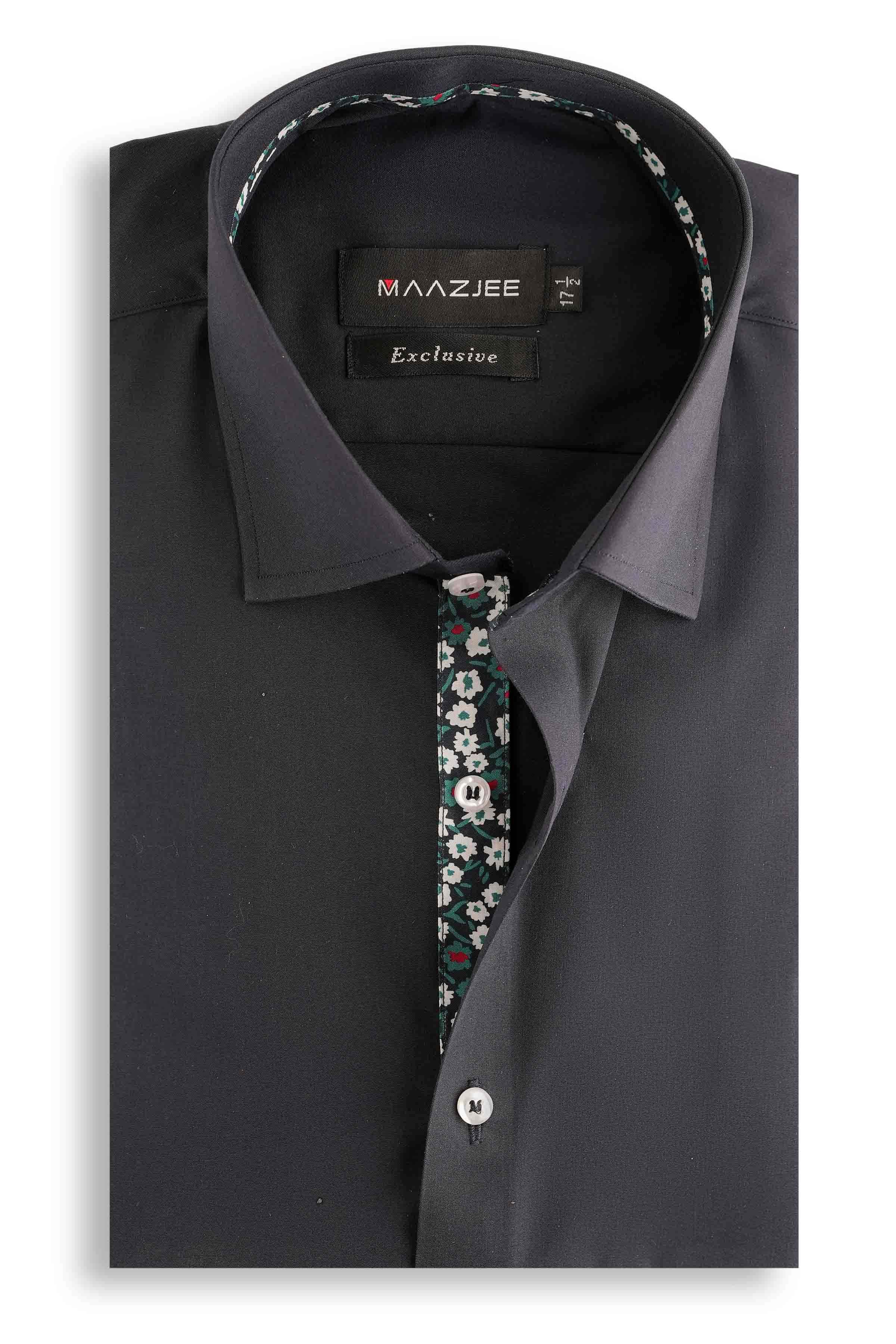 PLAIN SHIRT WITH FLORAL CONTRAST MSTF25-9 N.BLUE