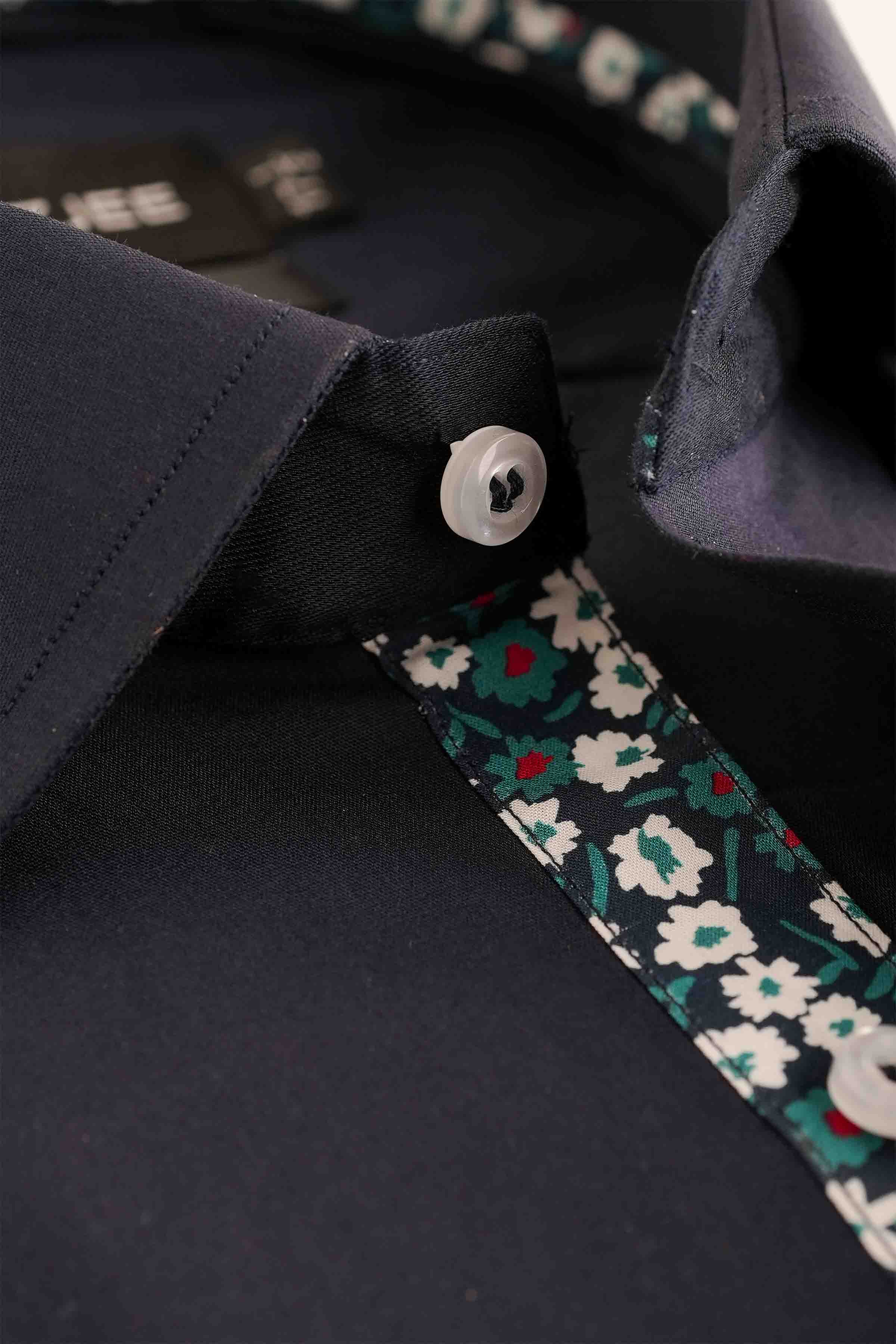 PLAIN SHIRT WITH FLORAL CONTRAST MSTF25-9 N.BLUE