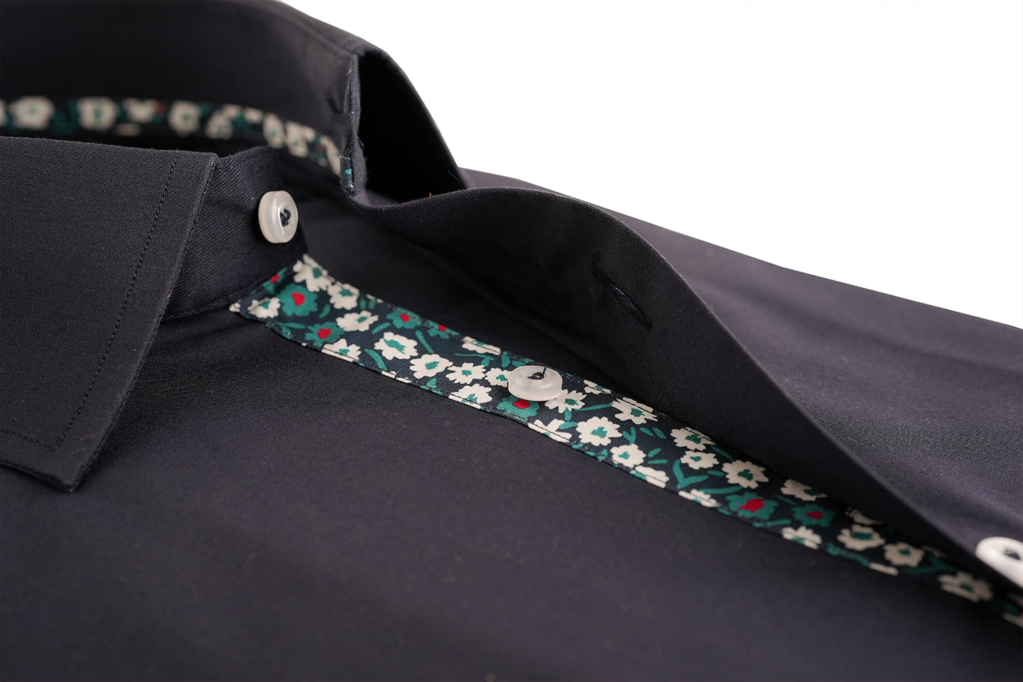 PLAIN SHIRT WITH FLORAL CONTRAST MSTF25-9 N.BLUE