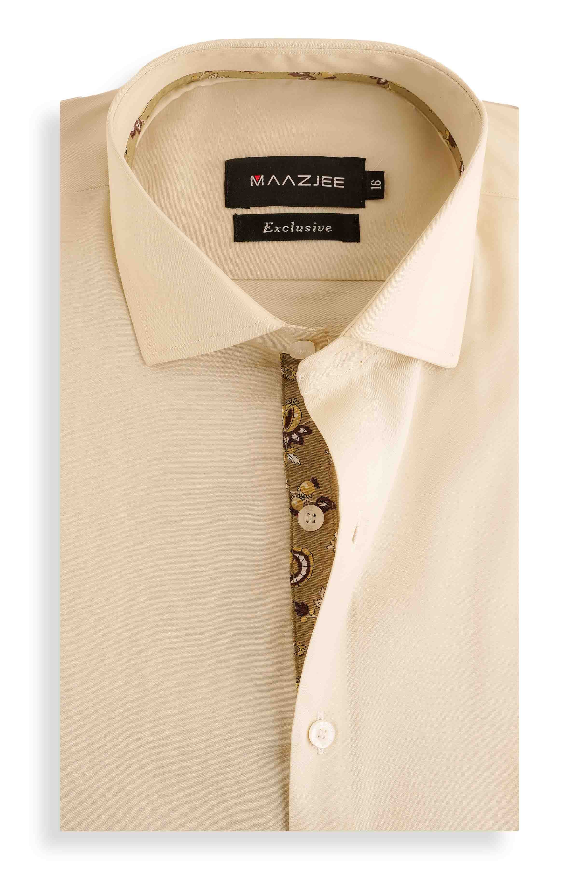 PLAIN SHIRT WITH FLORAL CONTRAST MSTF25-9 FAWN