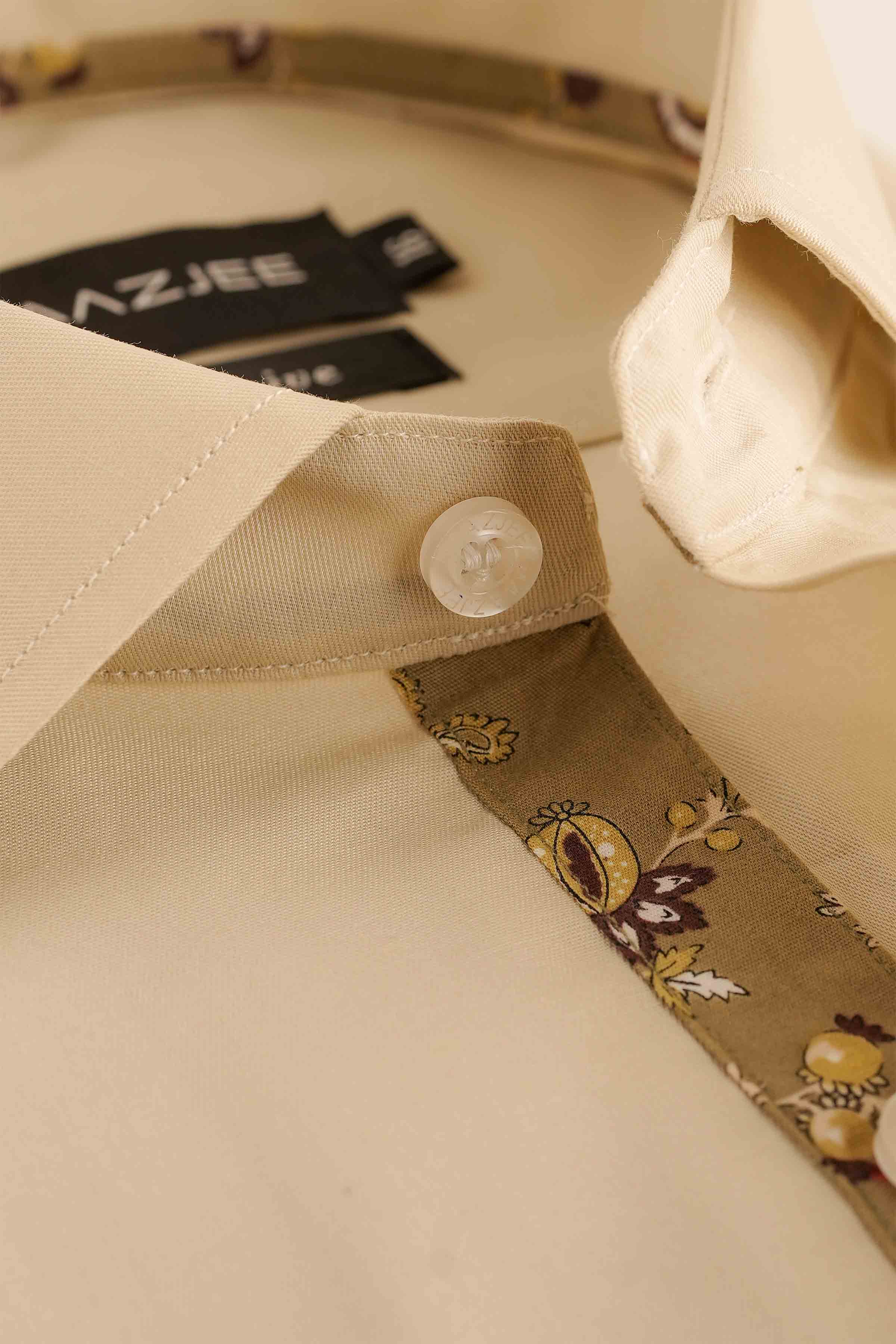 PLAIN SHIRT WITH FLORAL CONTRAST MSTF25-9 FAWN