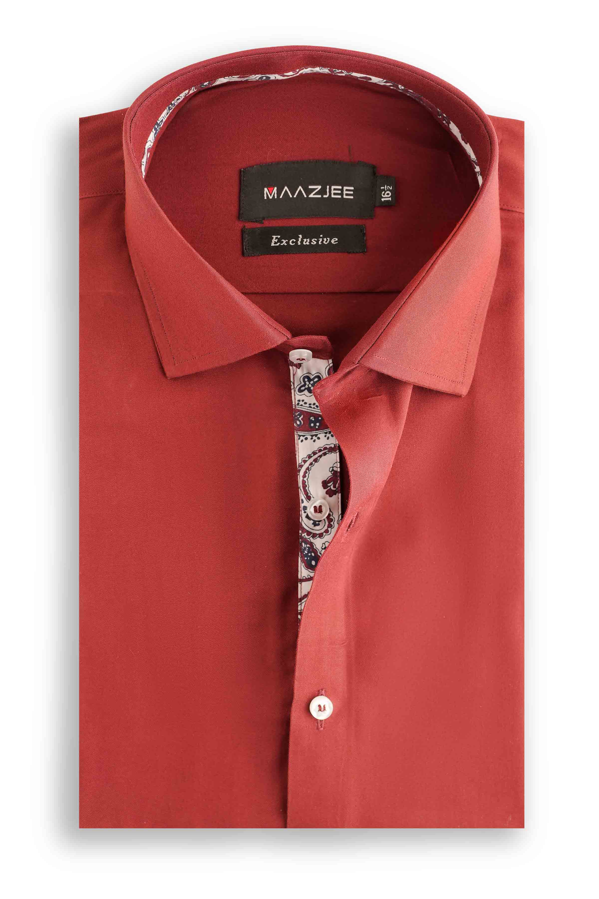 PLAIN SHIRT WITH FLORAL CONTRAST MSTF25-9 MAROON