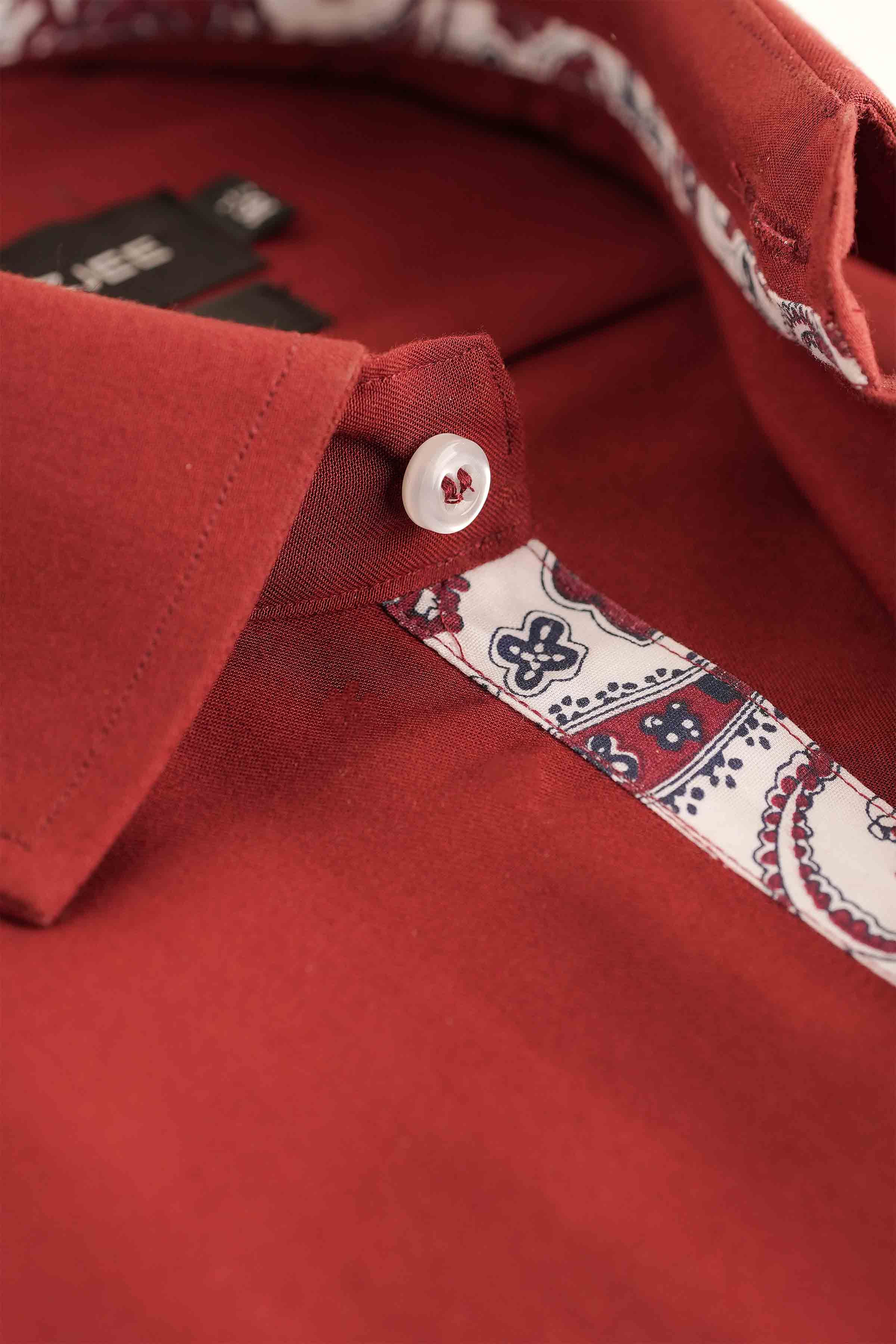 PLAIN SHIRT WITH FLORAL CONTRAST MSTF25-9 MAROON