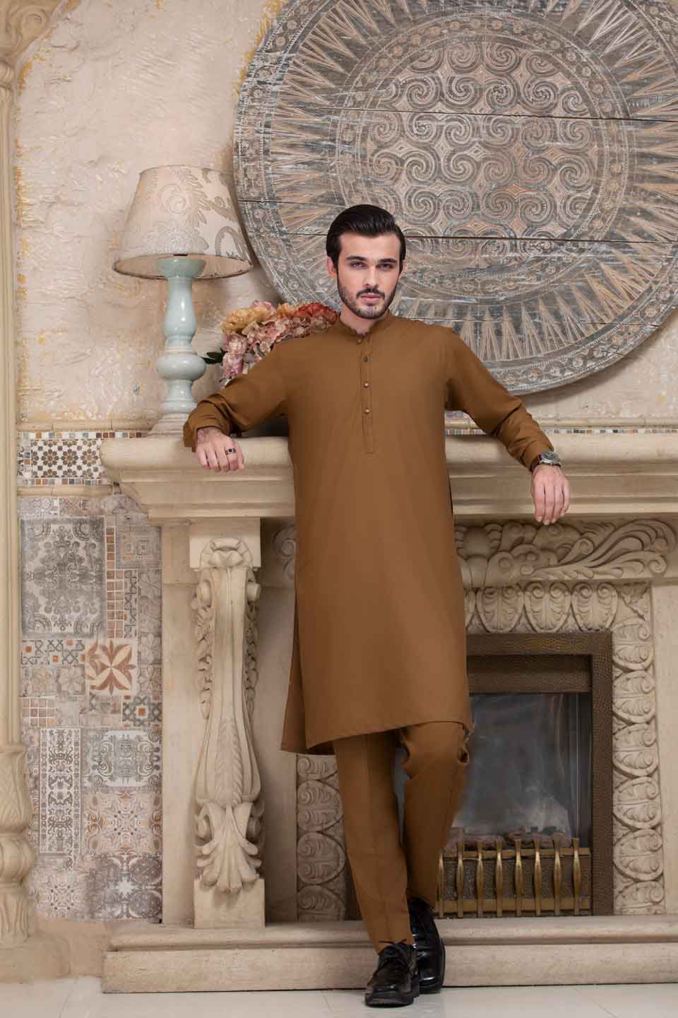 FANCY KURTA PYJAMA CAMEL 23845