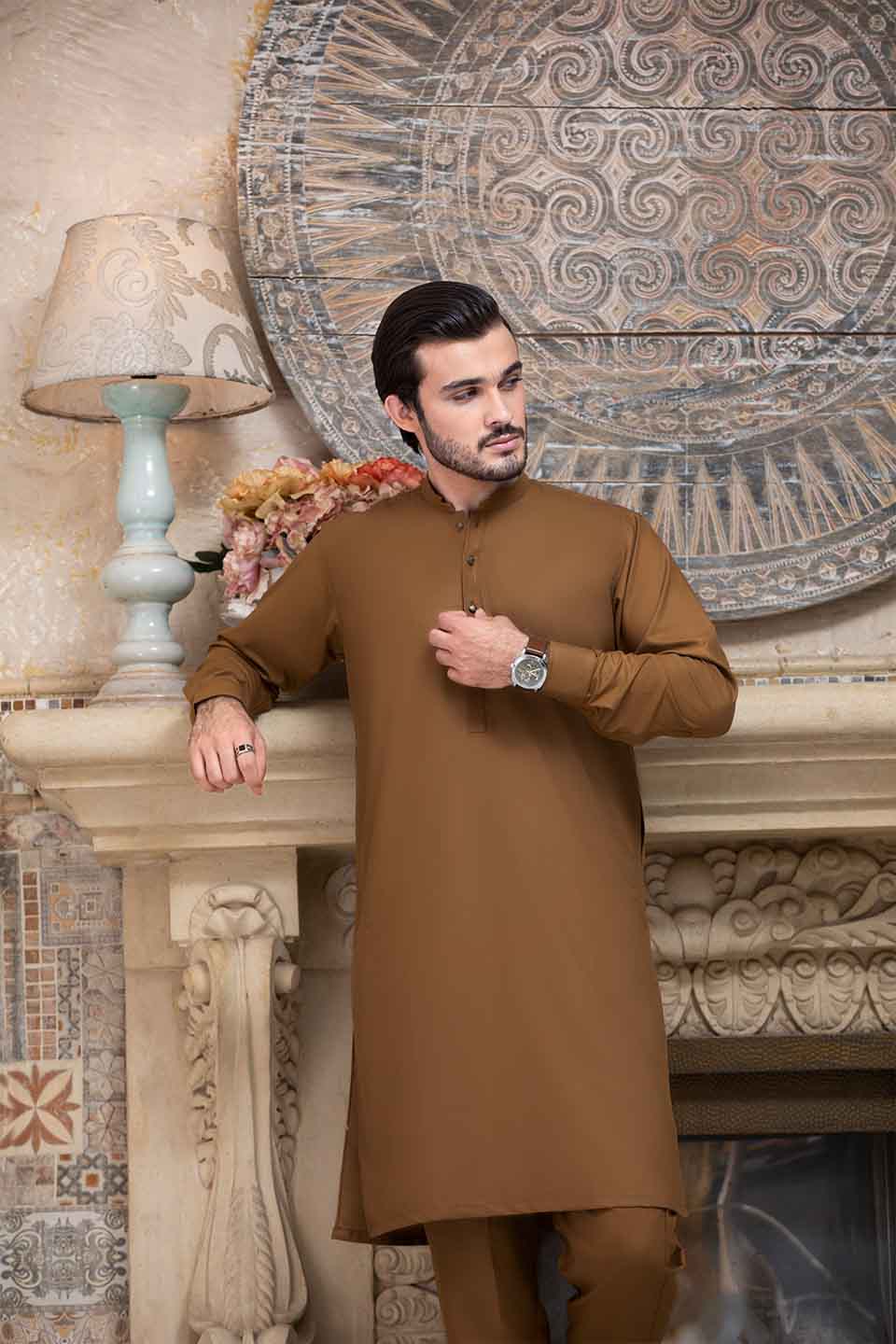 FANCY KURTA PYJAMA CAMEL 23845