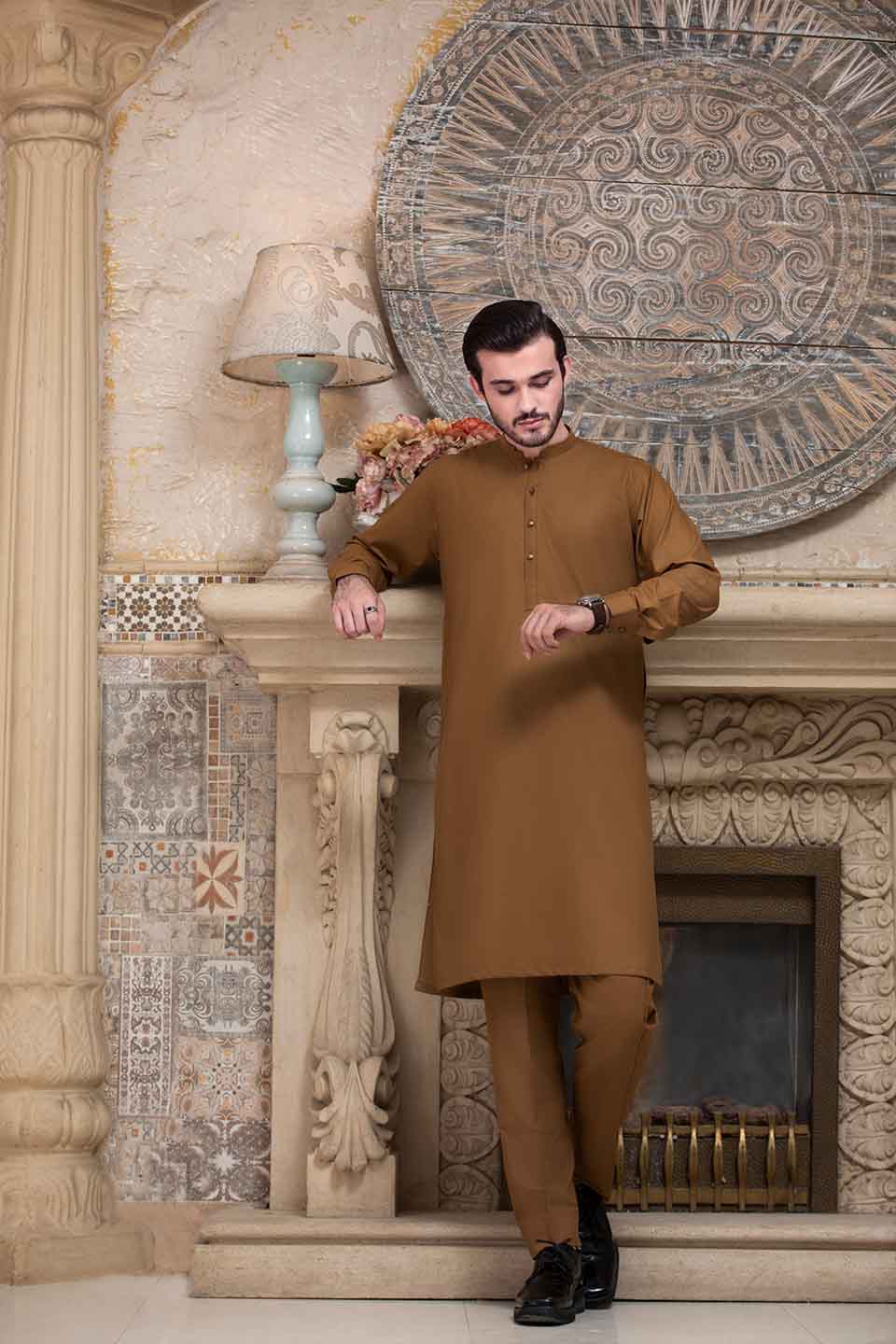 FANCY KURTA PYJAMA CAMEL 23845