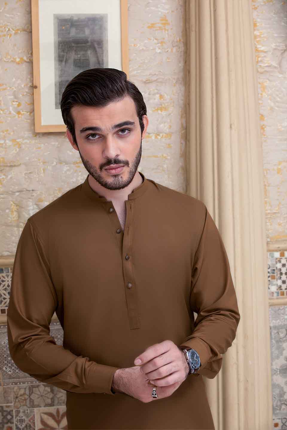 FANCY KURTA PYJAMA CAMEL 23845