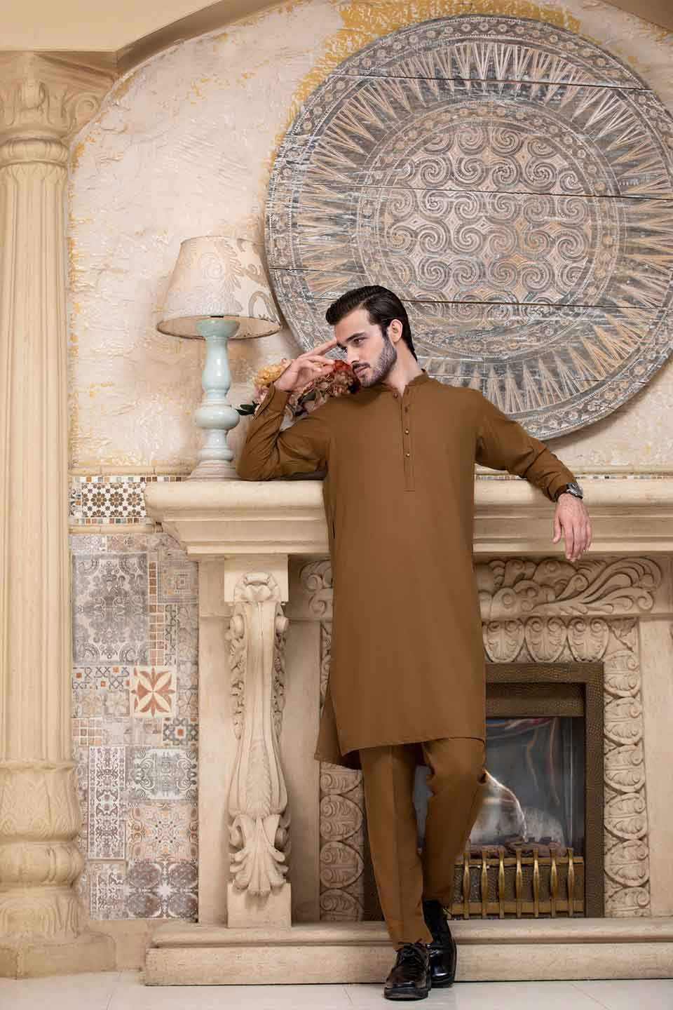 FANCY KURTA PYJAMA CAMEL 23845