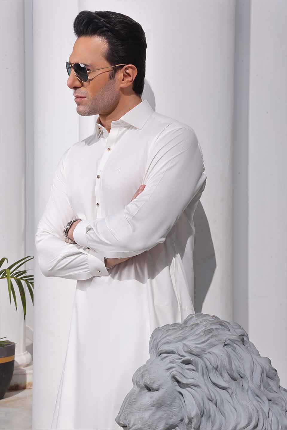 FOX TWILL FABRIC KURTA SHALWAR 24814 PEARL WHITE