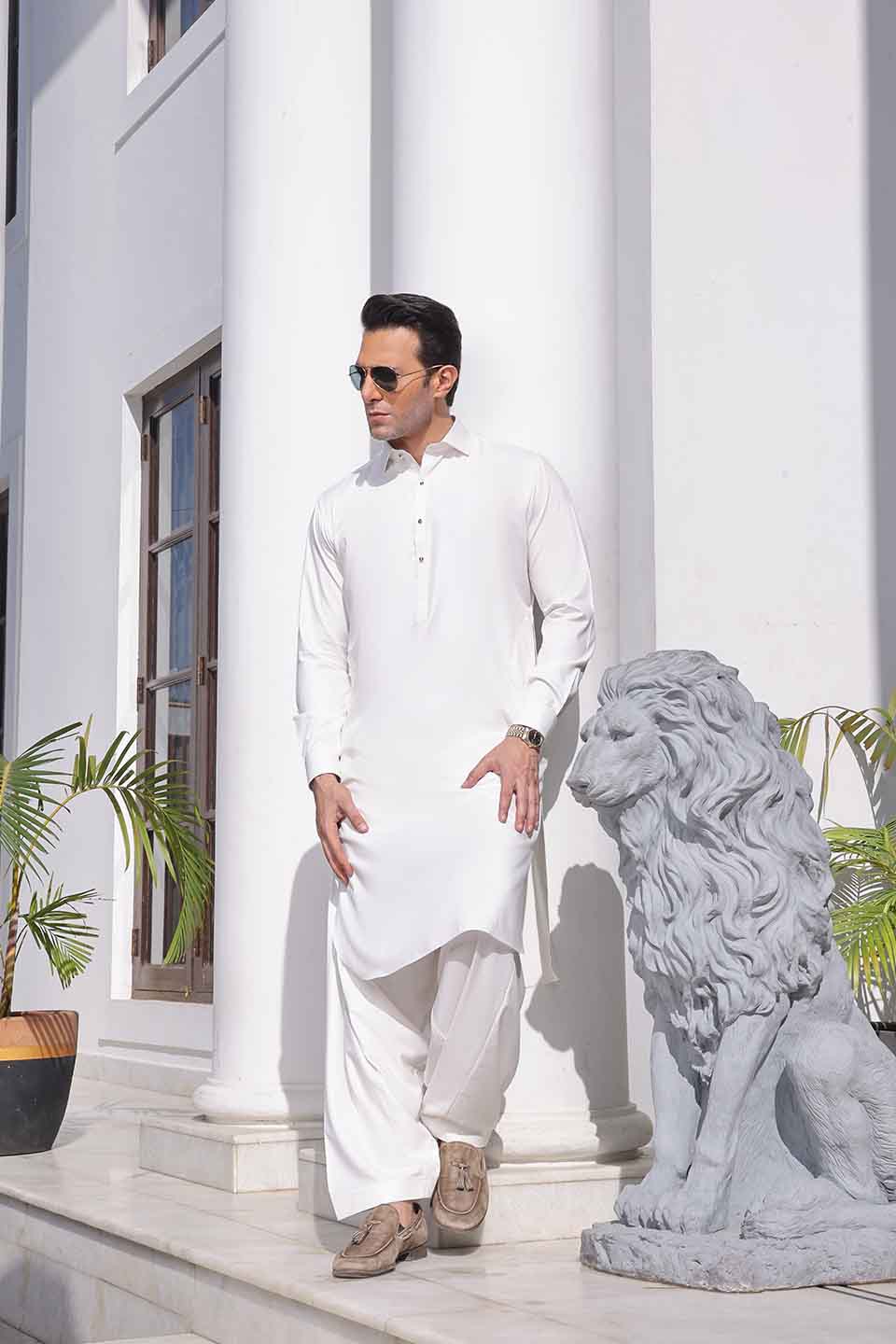 FOX TWILL FABRIC KURTA SHALWAR 25009 PEARL WHITE