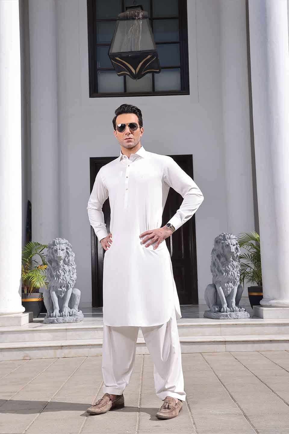 FOX TWILL FABRIC KURTA SHALWAR 25009 PEARL WHITE