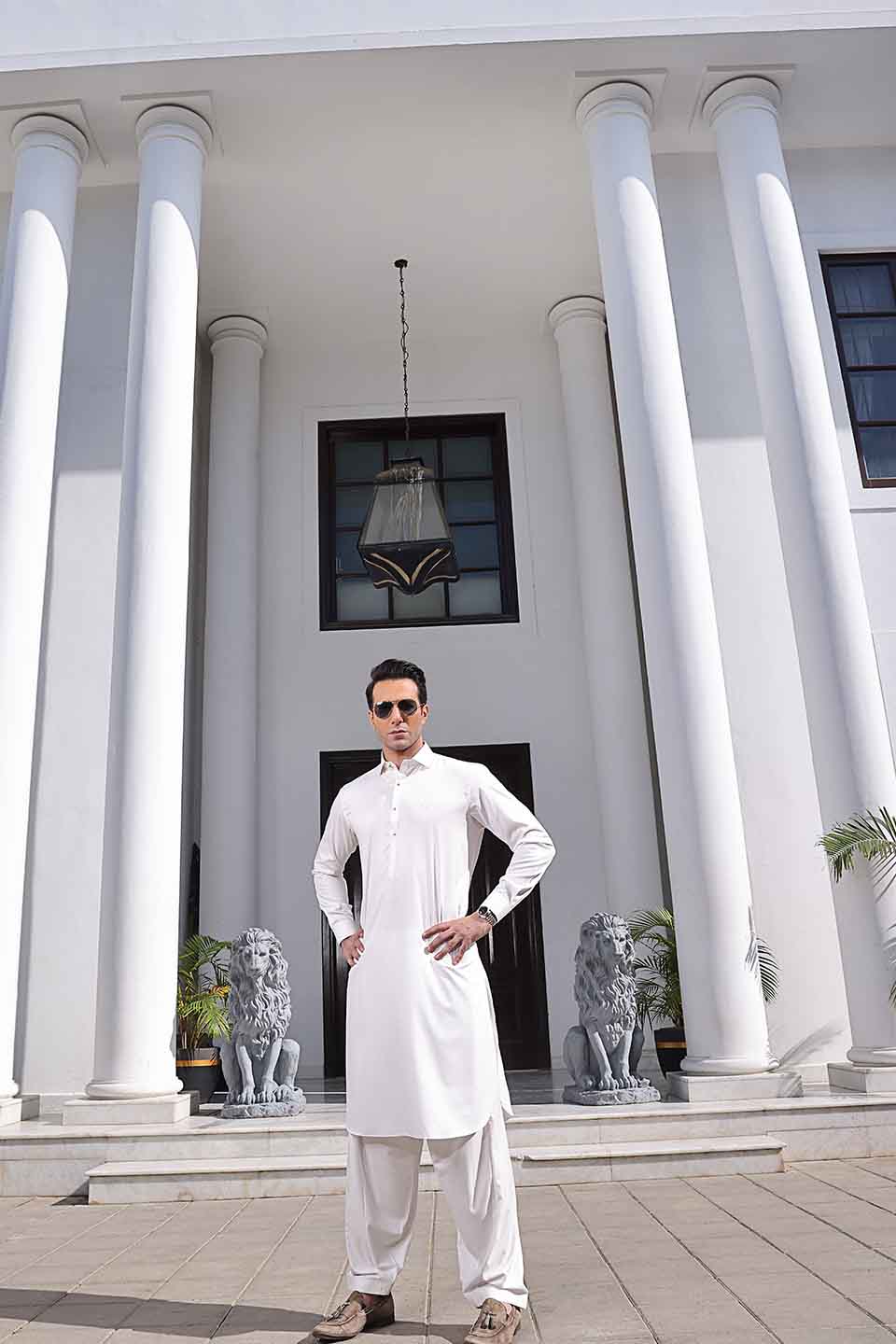 FOX TWILL FABRIC KURTA SHALWAR 24814 PEARL WHITE