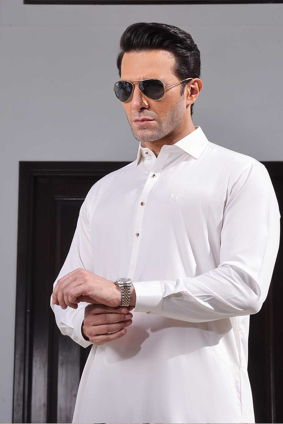 FOX TWILL FABRIC KURTA SHALWAR 25009 PEARL WHITE