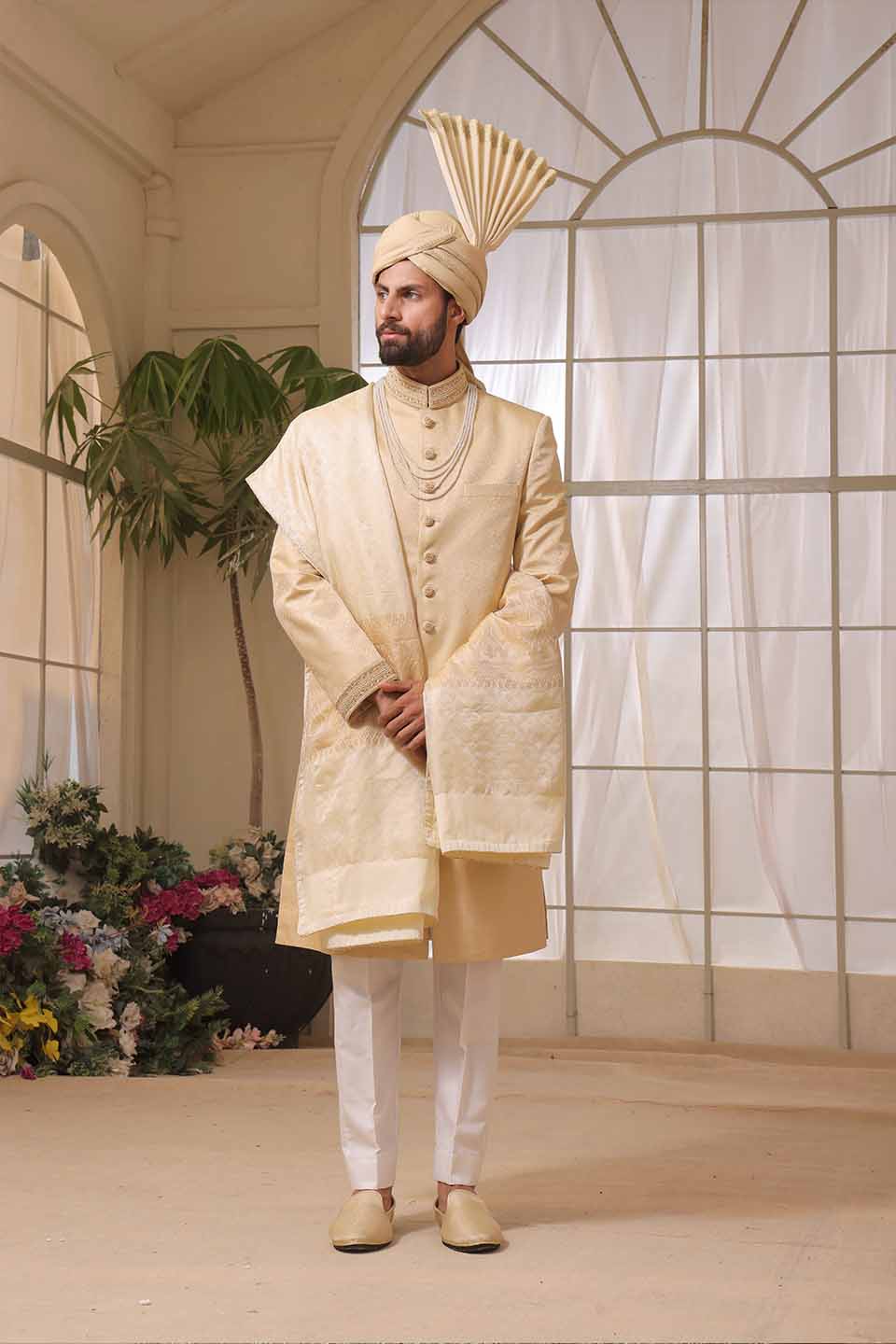FAWN JAMAWAR WITH SAME FAWN CRYSTALS MORI AND KORA HANDWORK AMJ-23
