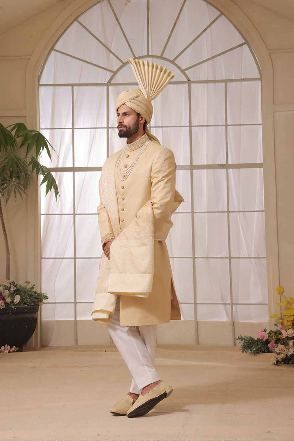 FAWN JAMAWAR WITH SAME FAWN CRYSTALS MORI AND KORA HANDWORK AMJ-23