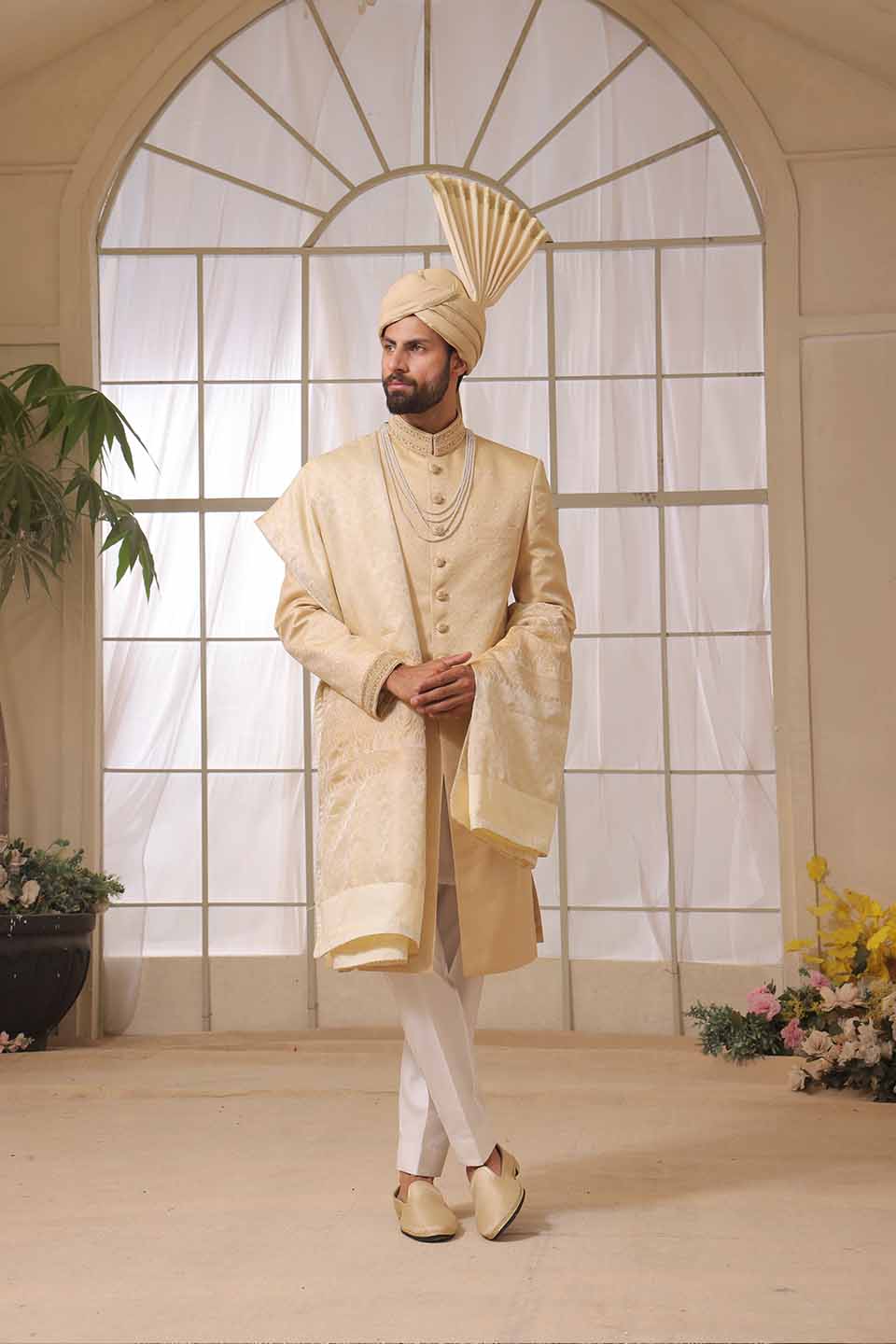 FAWN JAMAWAR WITH SAME FAWN CRYSTALS MORI AND KORA HANDWORK AMJ-23