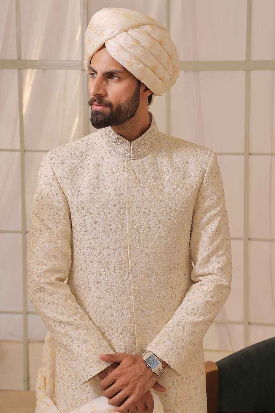 MN MESURI FABRIC WITH HEAVY KORA DABKA HANDWORK CREAM SHER-HVY