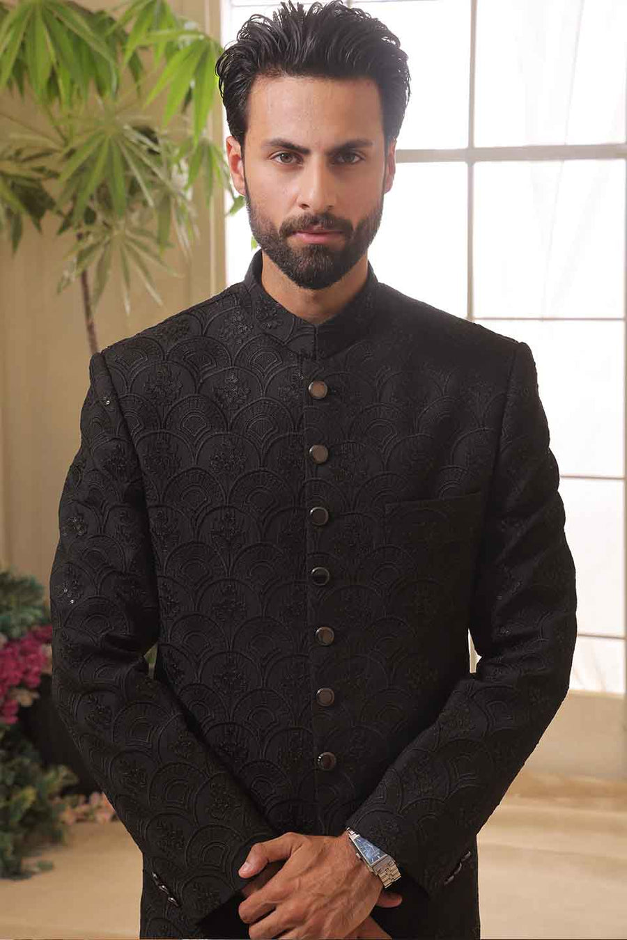 SLMN MESURI TAJ FLORAL EMBROIDERY WITH SEQUENCE WORK SLMN-EMB BLACK