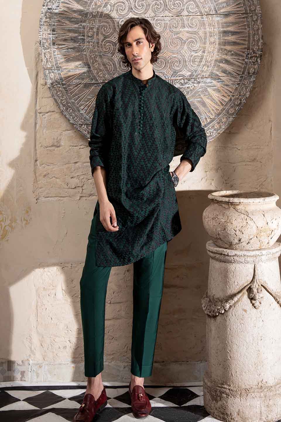 FANCY KURTA PYJAMA  GREEN 24845