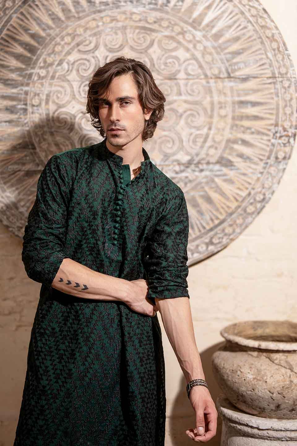 FANCY KURTA PYJAMA  GREEN 24845
